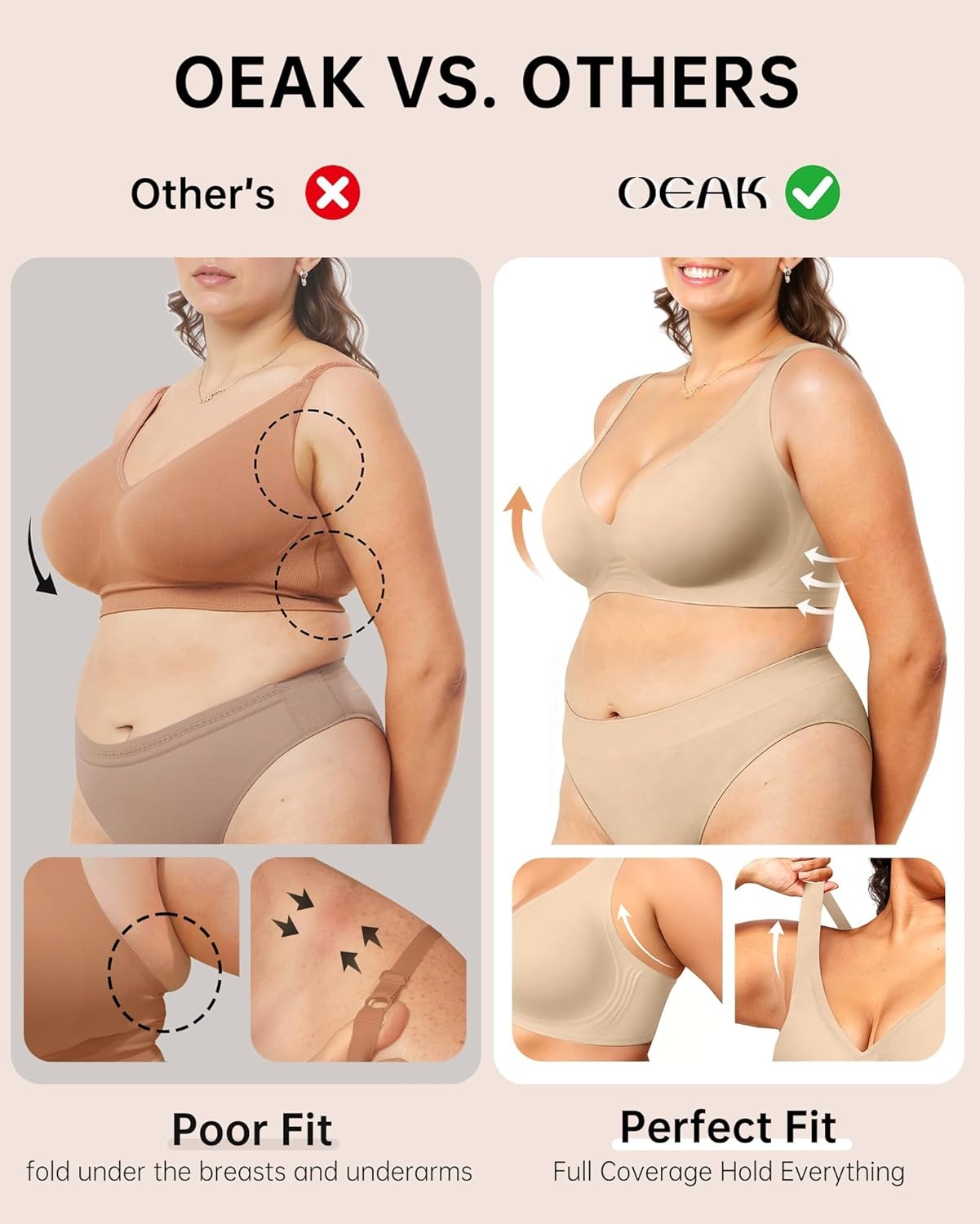 image:imageOEAK Womens Deep V Bras Wireless Comfortable Bra Supportive No Underwire Bras Tshirt Push Up Bralettes Plunge Seamless BraSemolina