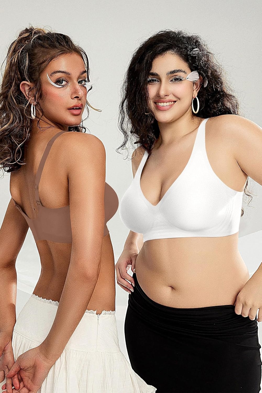 image:imageOEAK Womens Deep V Bras Wireless Comfortable Bra Supportive No Underwire Bras Tshirt Push Up Bralettes Plunge Seamless BraWhite
