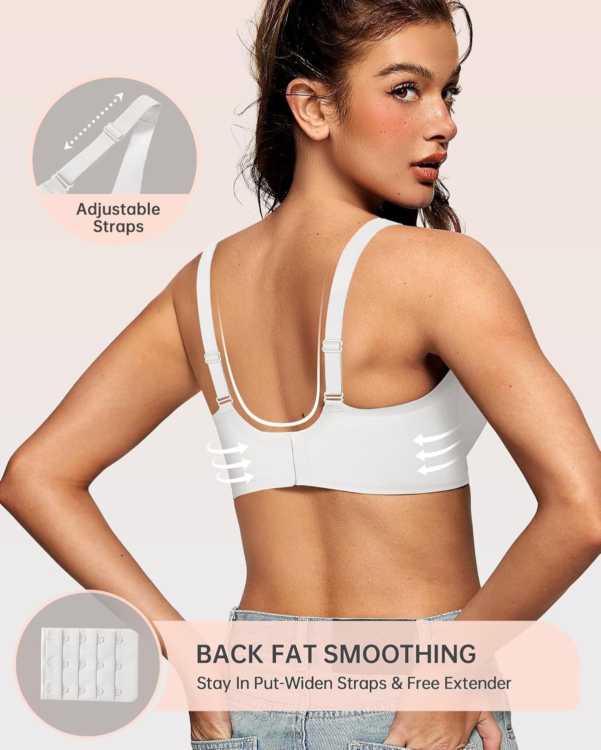 image:imageOEAK Womens Deep V Bras Wireless Comfortable Bra Supportive No Underwire Bras Tshirt Push Up Bralettes Plunge Seamless BraWhite