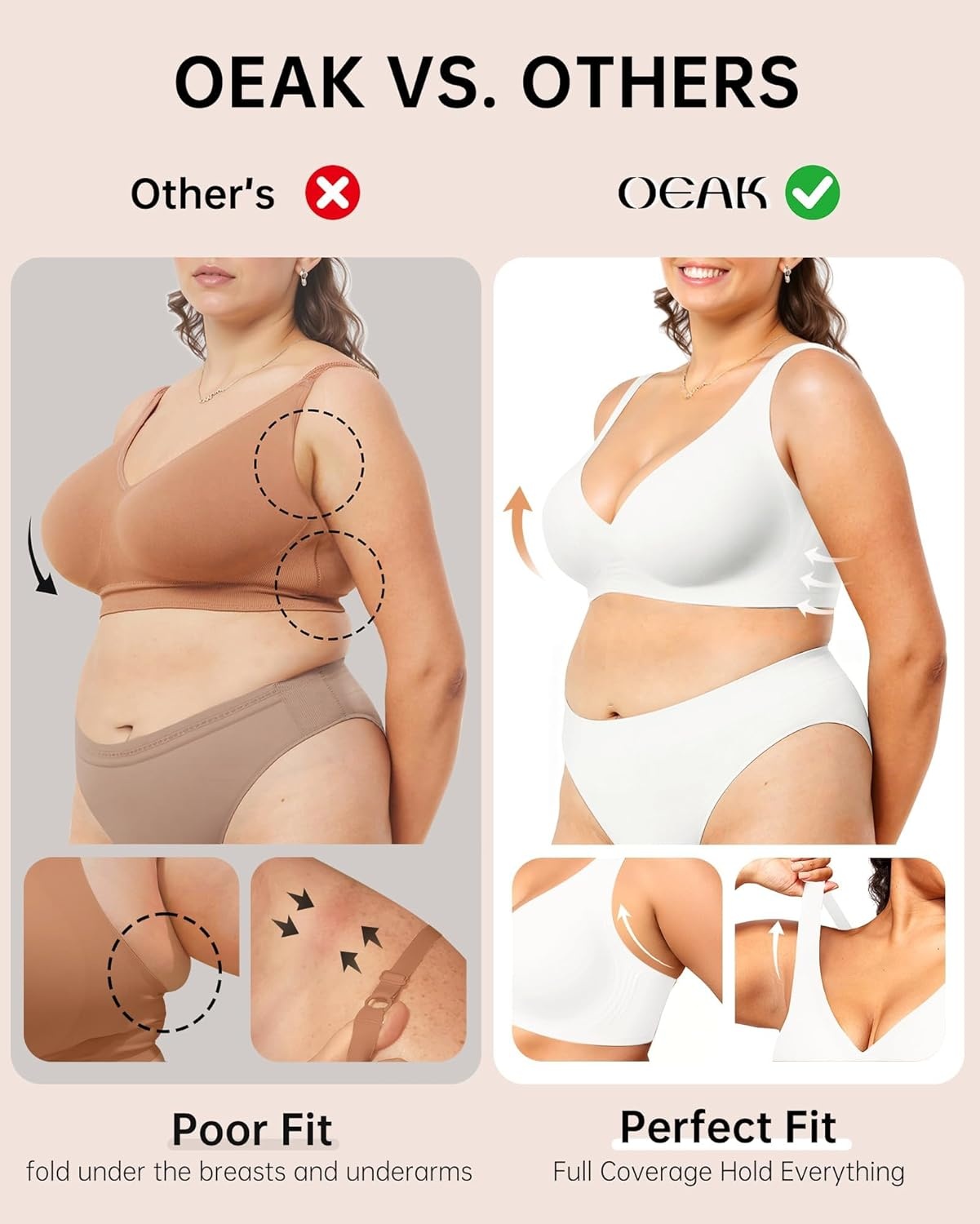 image:imageOEAK Womens Deep V Bras Wireless Comfortable Bra Supportive No Underwire Bras Tshirt Push Up Bralettes Plunge Seamless BraWhite