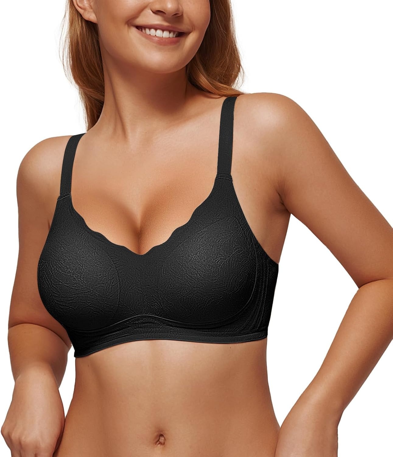 image:imageOEAK Womens Wireless Jelly Bras Push Up Bralette Full Coverage No Underwire Bra Comfortable Everyday Seamless Tshirt BrasBlack With Jcquard Wave