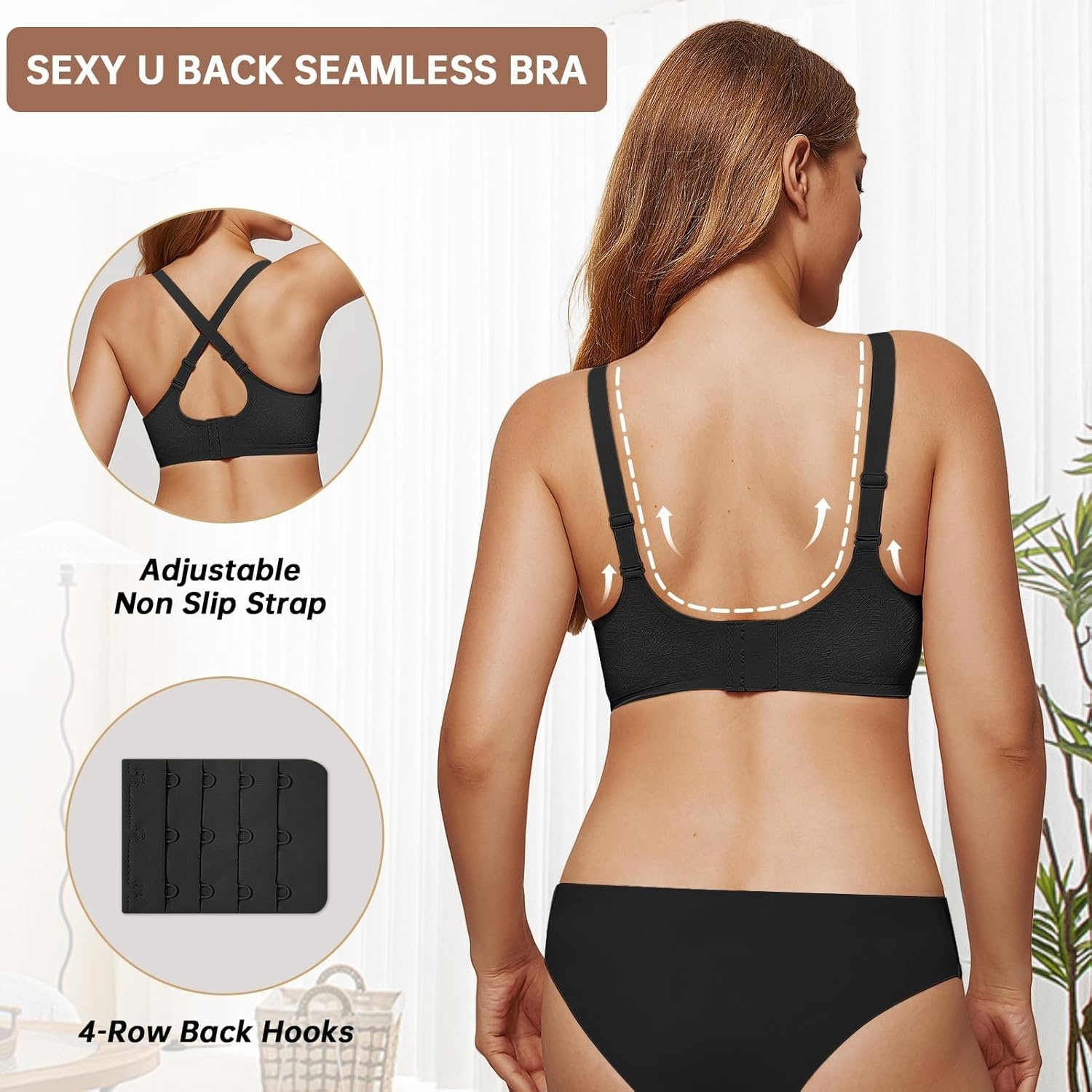 image:imageOEAK Womens Wireless Jelly Bras Push Up Bralette Full Coverage No Underwire Bra Comfortable Everyday Seamless Tshirt BrasBlack With Jcquard Wave