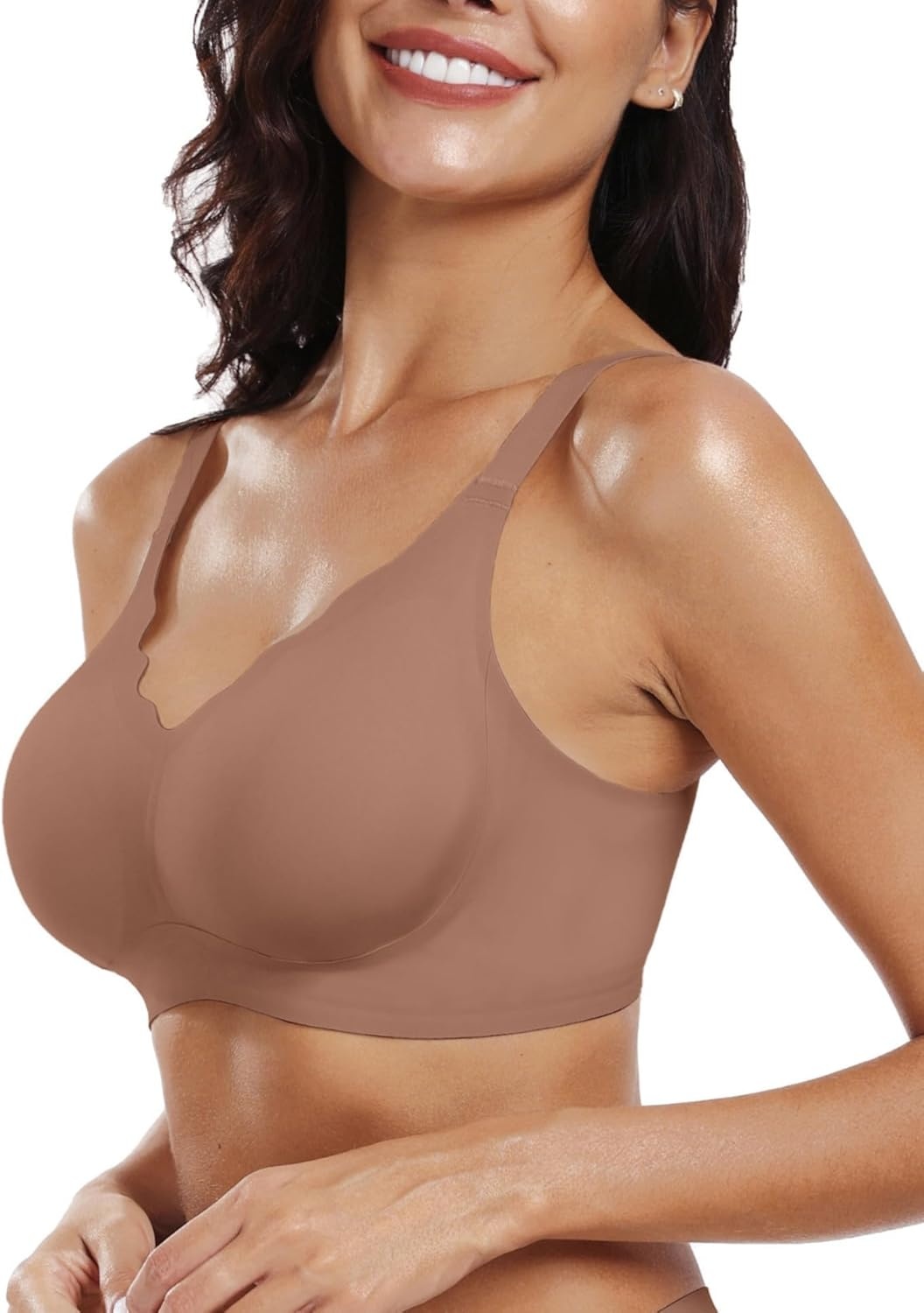 image:imageOEAK Womens Wireless Jelly Bras Push Up Bralette Full Coverage No Underwire Bra Comfortable Everyday Seamless Tshirt BrasCoffee