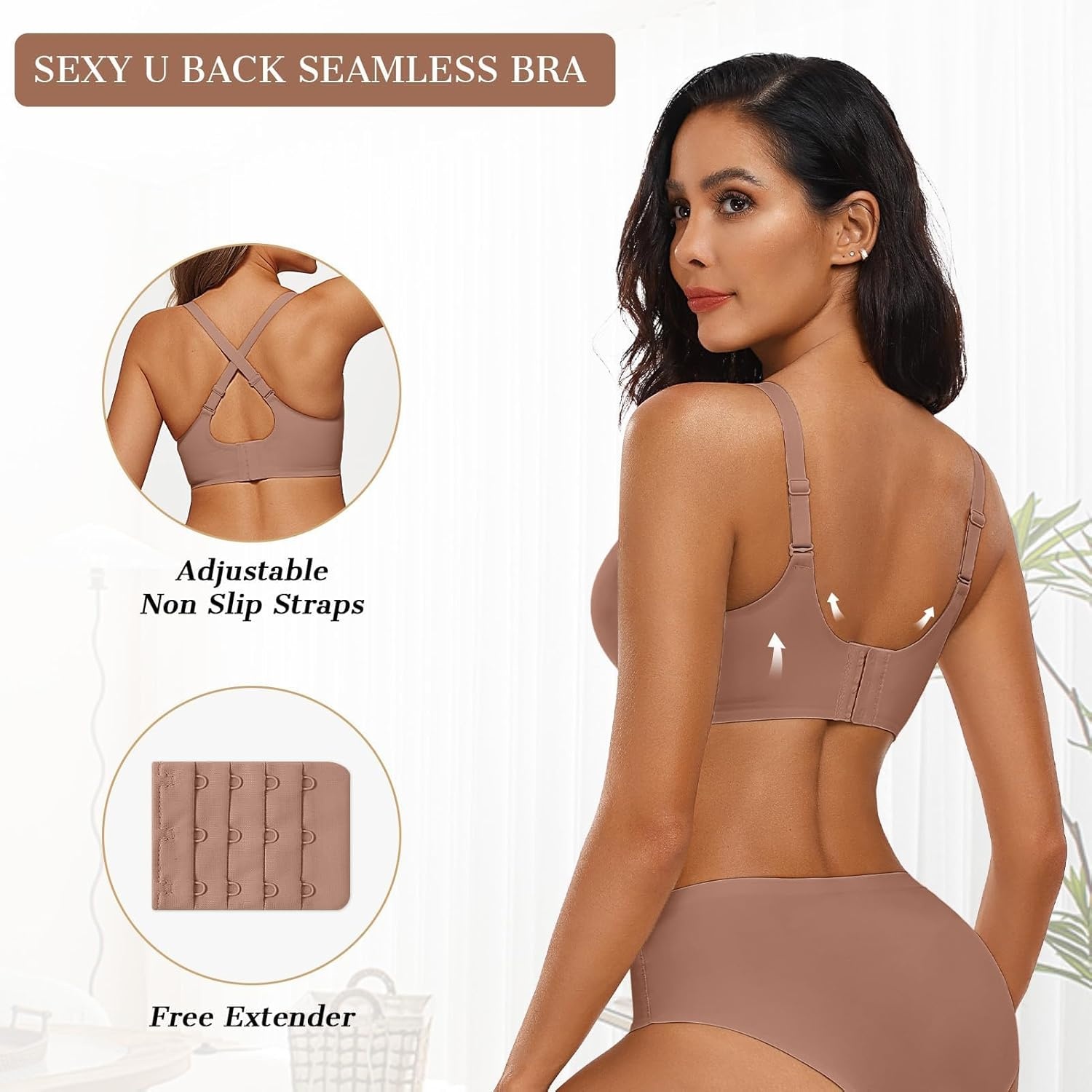 image:imageOEAK Womens Wireless Jelly Bras Push Up Bralette Full Coverage No Underwire Bra Comfortable Everyday Seamless Tshirt BrasCoffee