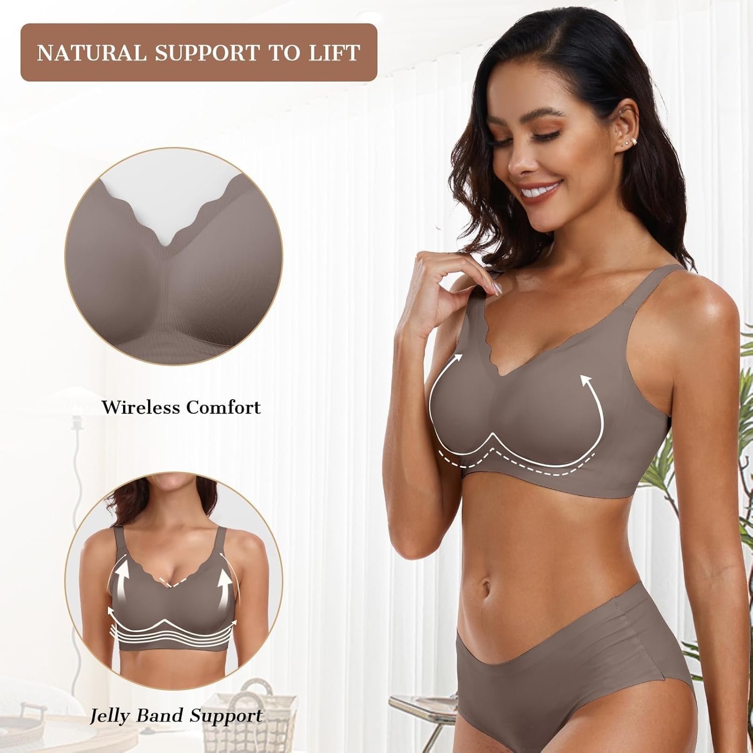 image:imageOEAK Womens Wireless Jelly Bras Push Up Bralette Full Coverage No Underwire Bra Comfortable Everyday Seamless Tshirt BrasGrey