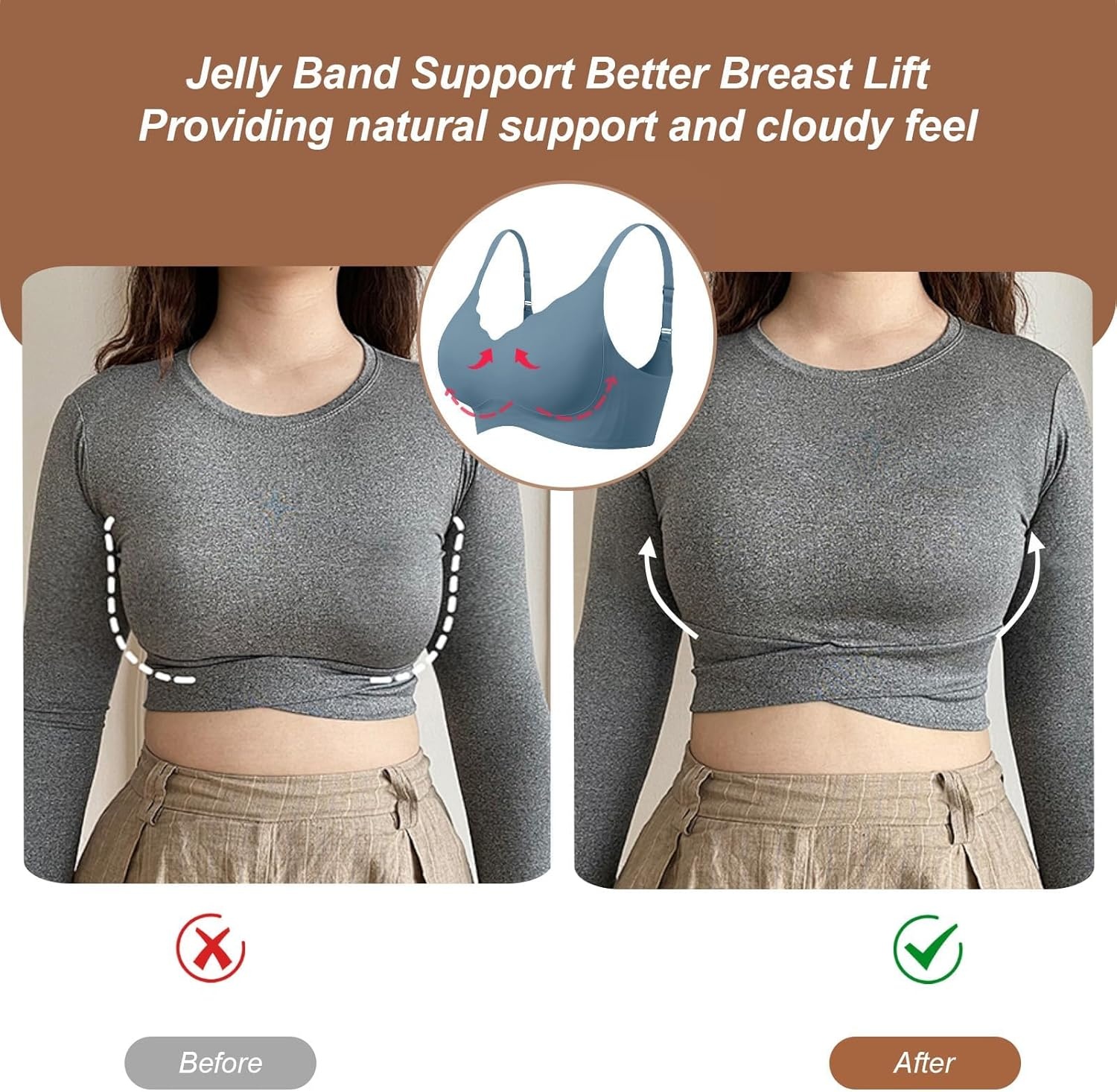image:imageOEAK Womens Wireless Jelly Bras Push Up Bralette Full Coverage No Underwire Bra Comfortable Everyday Seamless Tshirt BrasGrey Blue