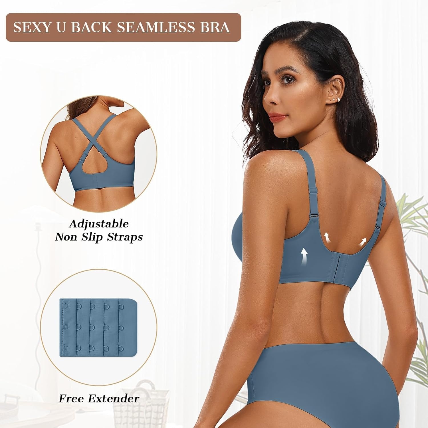 image:imageOEAK Womens Wireless Jelly Bras Push Up Bralette Full Coverage No Underwire Bra Comfortable Everyday Seamless Tshirt BrasGrey Blue