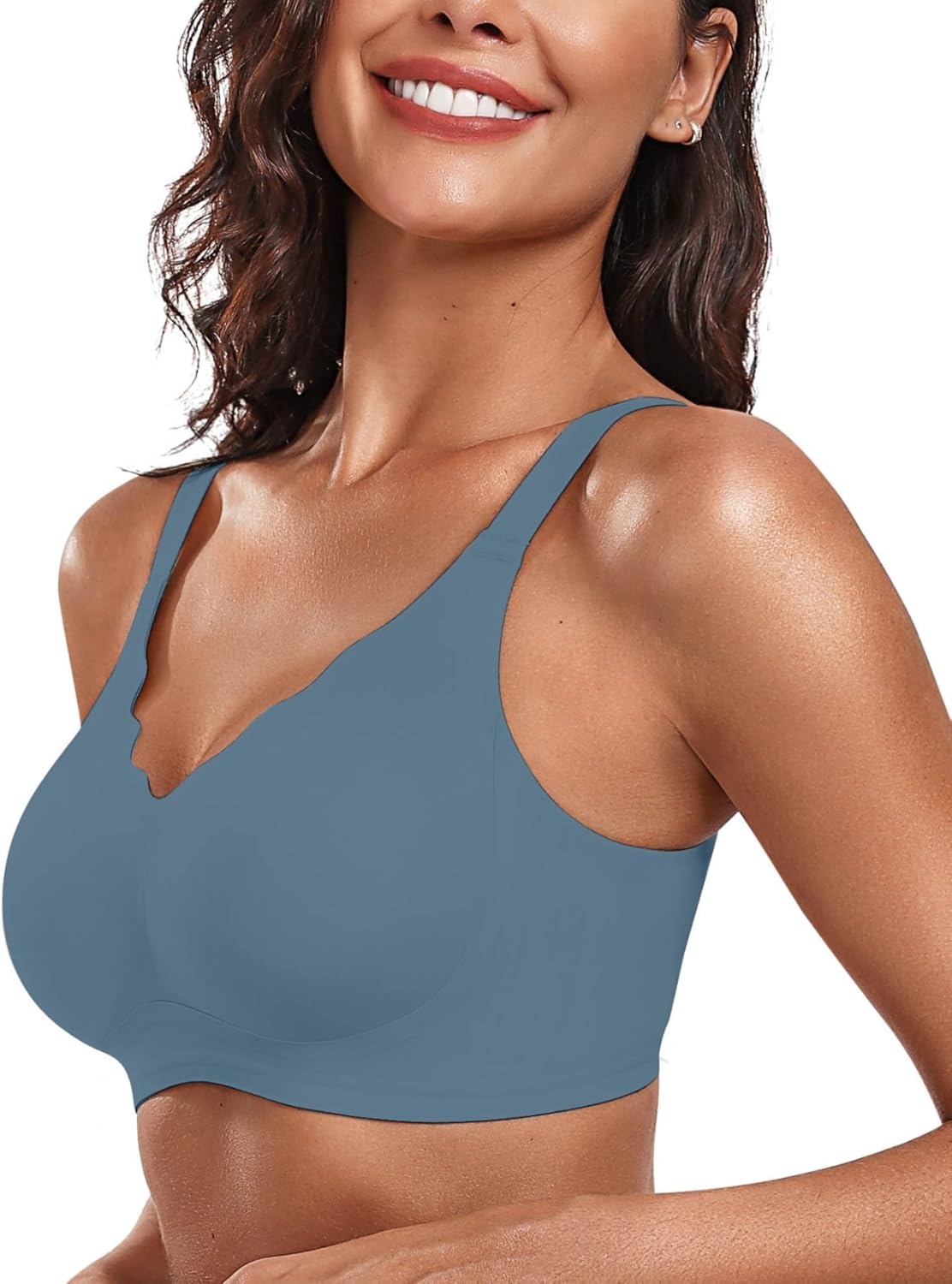 image:imageOEAK Womens Wireless Jelly Bras Push Up Bralette Full Coverage No Underwire Bra Comfortable Everyday Seamless Tshirt BrasGrey Blue