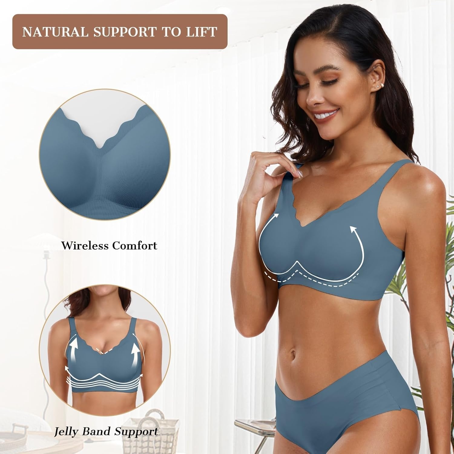 image:imageOEAK Womens Wireless Jelly Bras Push Up Bralette Full Coverage No Underwire Bra Comfortable Everyday Seamless Tshirt BrasGrey Blue