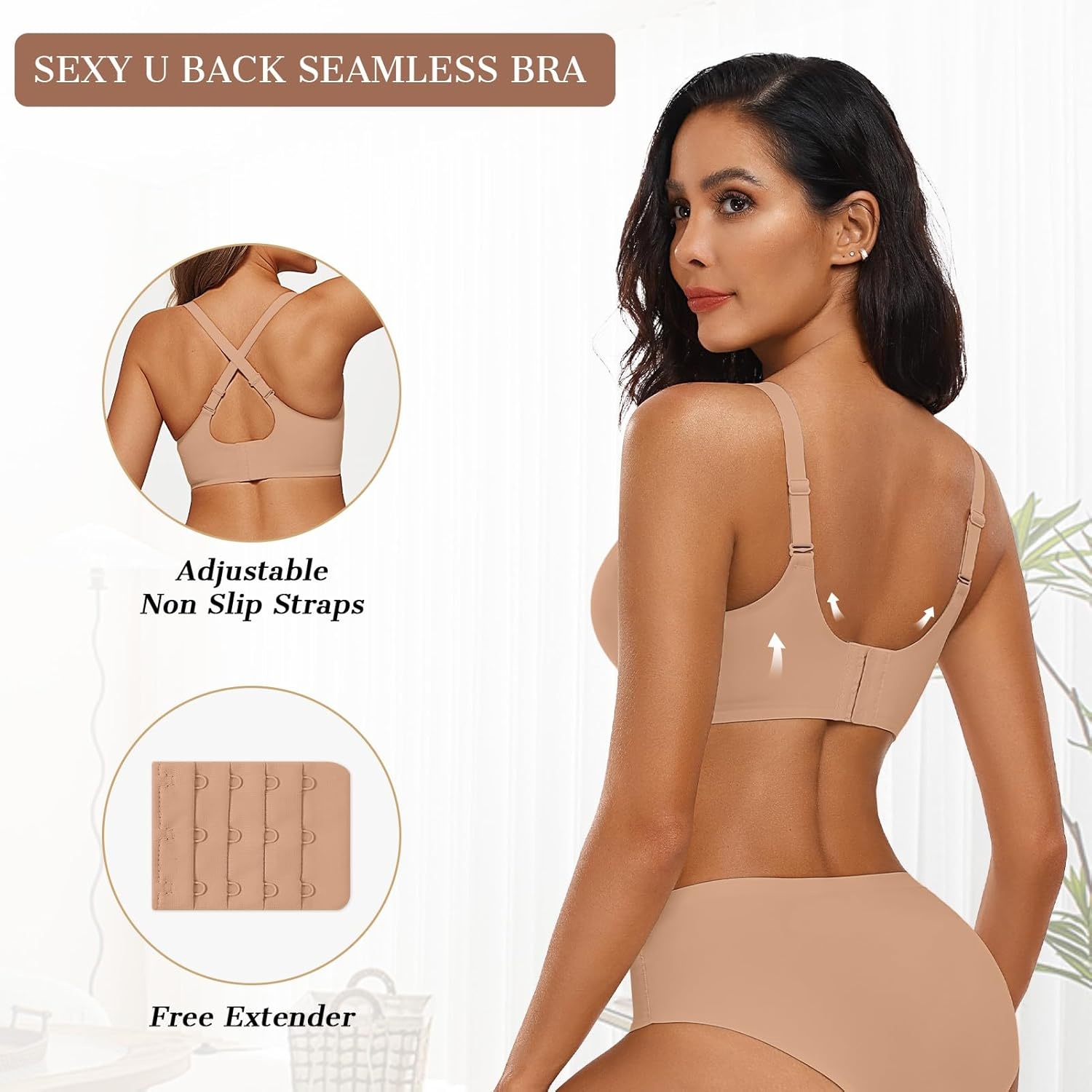 image:imageOEAK Womens Wireless Jelly Bras Push Up Bralette Full Coverage No Underwire Bra Comfortable Everyday Seamless Tshirt BrasHoney