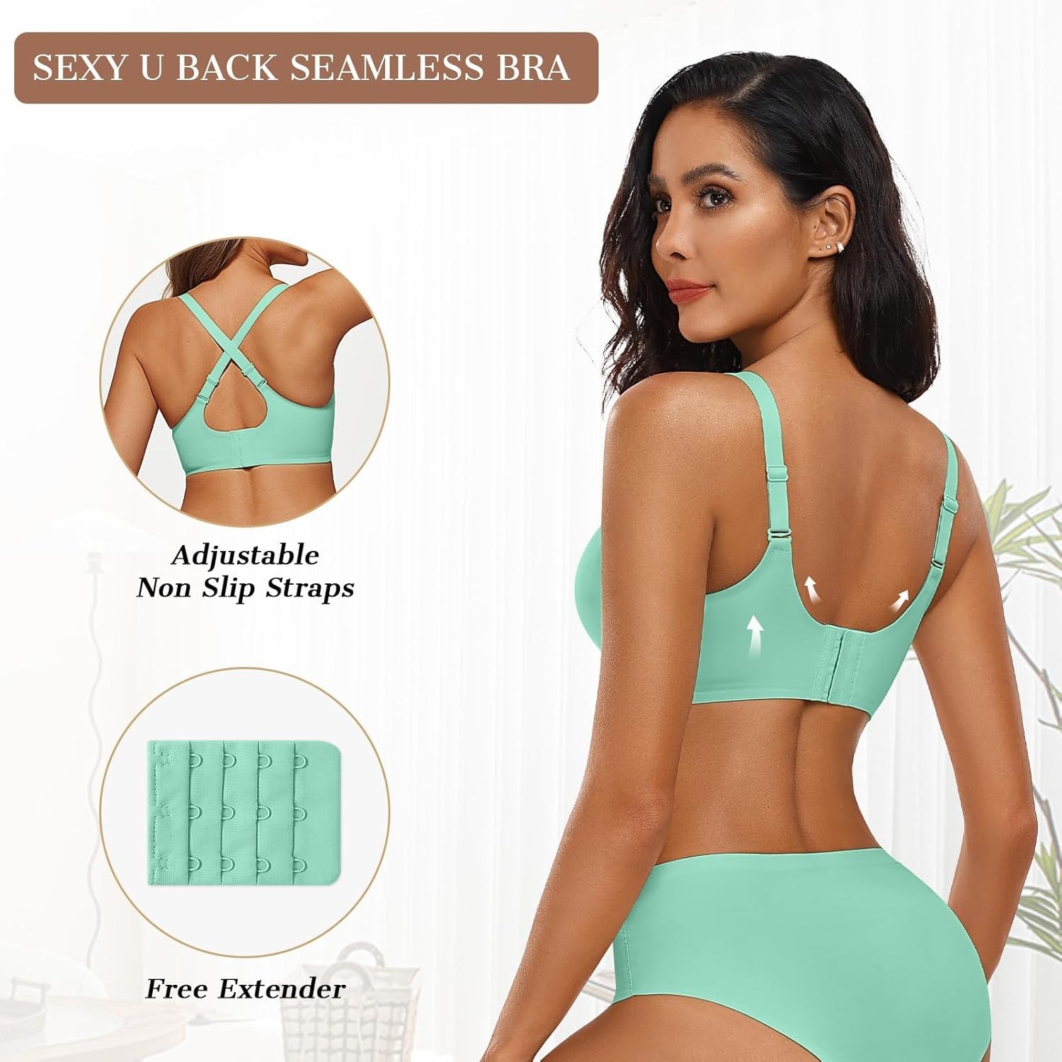 image:imageOEAK Womens Wireless Jelly Bras Push Up Bralette Full Coverage No Underwire Bra Comfortable Everyday Seamless Tshirt BrasMint Green