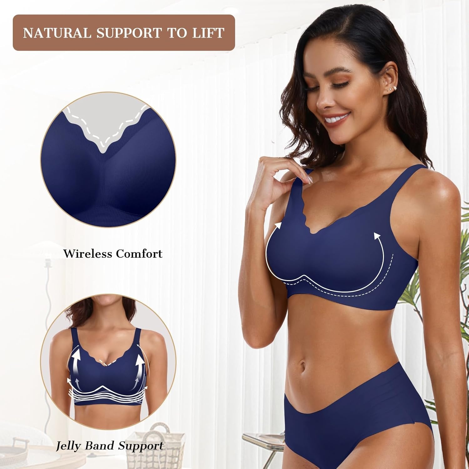 image:imageOEAK Womens Wireless Jelly Bras Push Up Bralette Full Coverage No Underwire Bra Comfortable Everyday Seamless Tshirt BrasNavy Blue