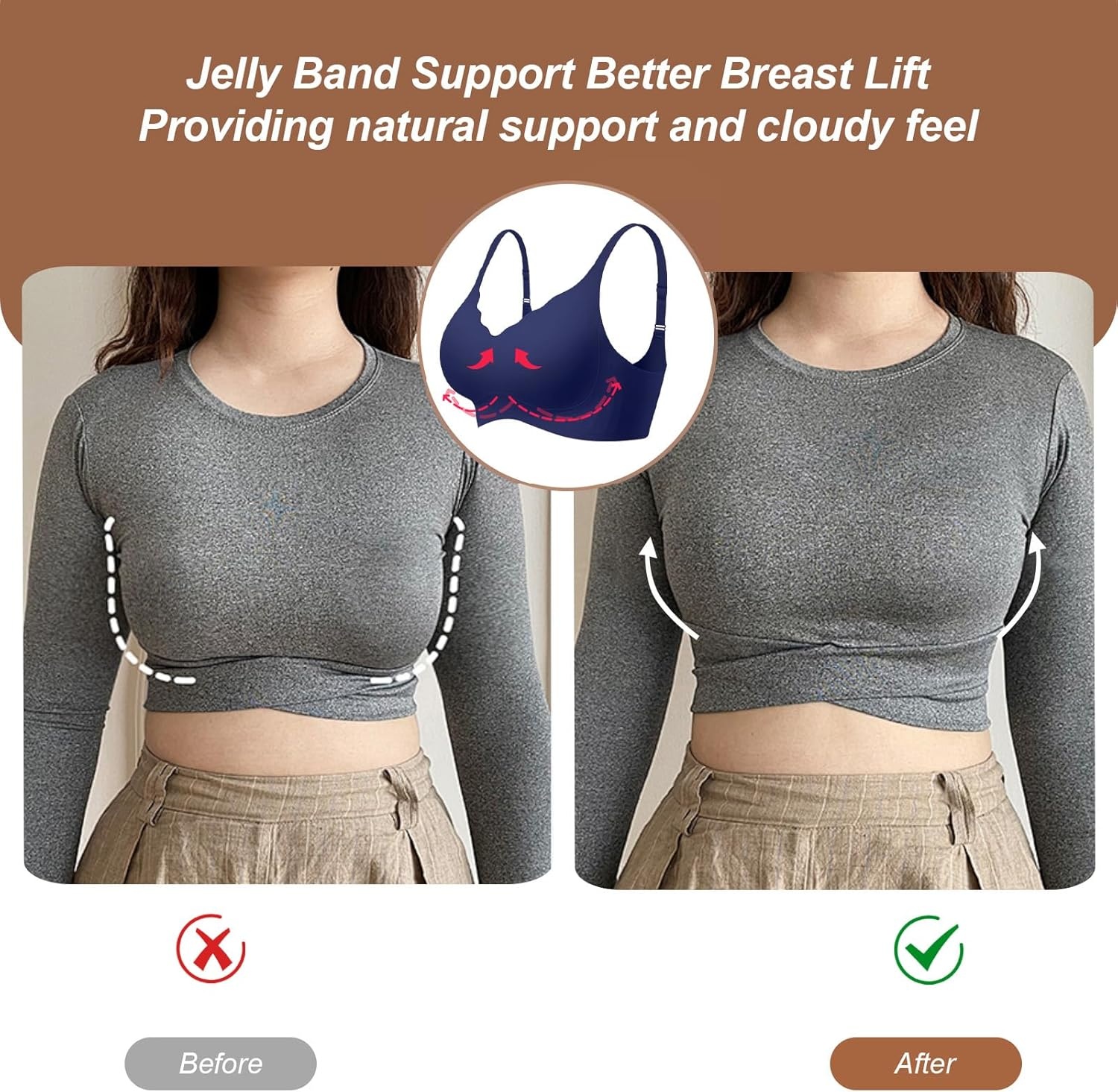 image:imageOEAK Womens Wireless Jelly Bras Push Up Bralette Full Coverage No Underwire Bra Comfortable Everyday Seamless Tshirt BrasNavy Blue
