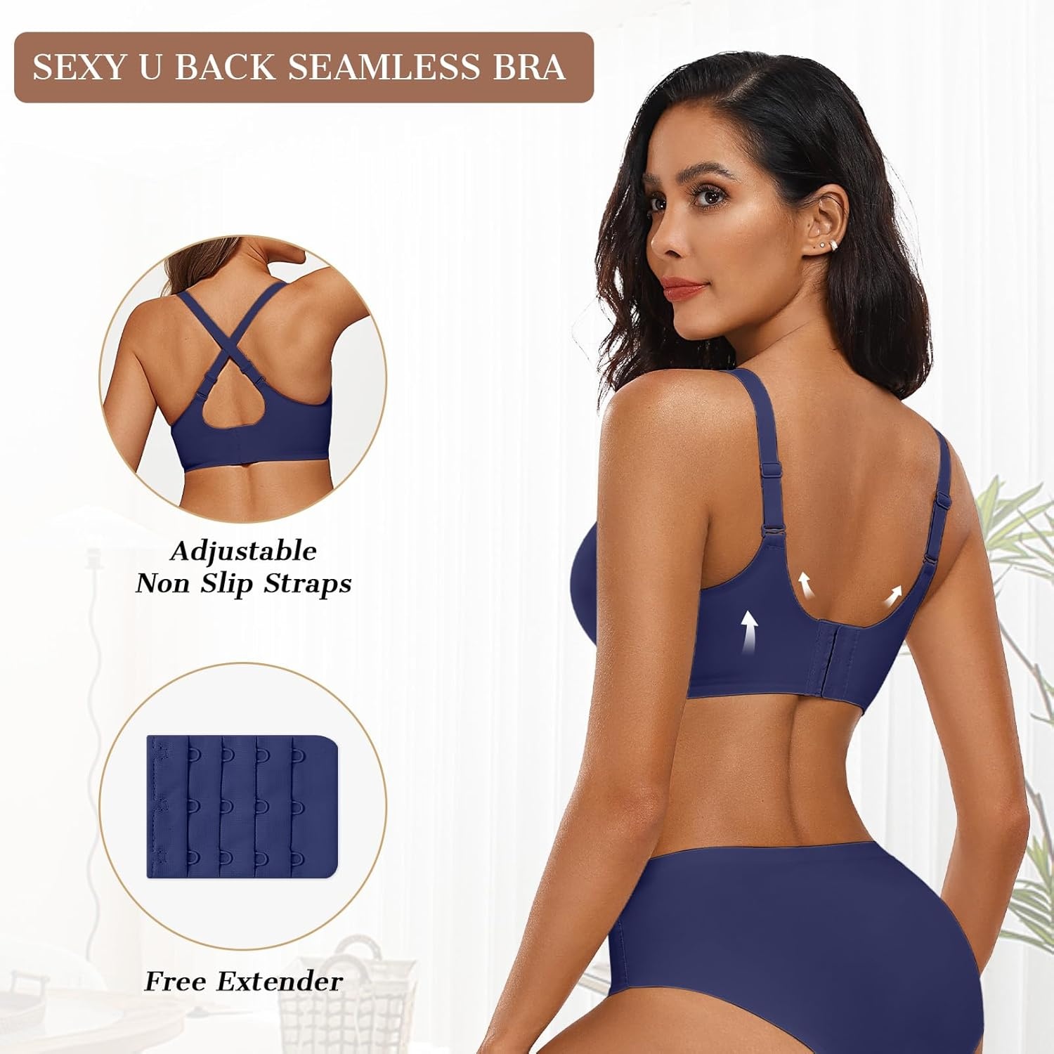 image:imageOEAK Womens Wireless Jelly Bras Push Up Bralette Full Coverage No Underwire Bra Comfortable Everyday Seamless Tshirt BrasNavy Blue