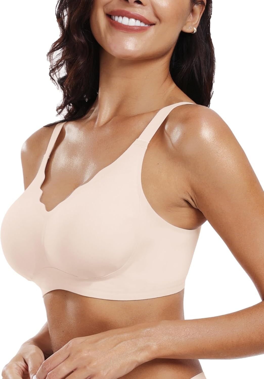 image:imageOEAK Womens Wireless Jelly Bras Push Up Bralette Full Coverage No Underwire Bra Comfortable Everyday Seamless Tshirt BrasNude