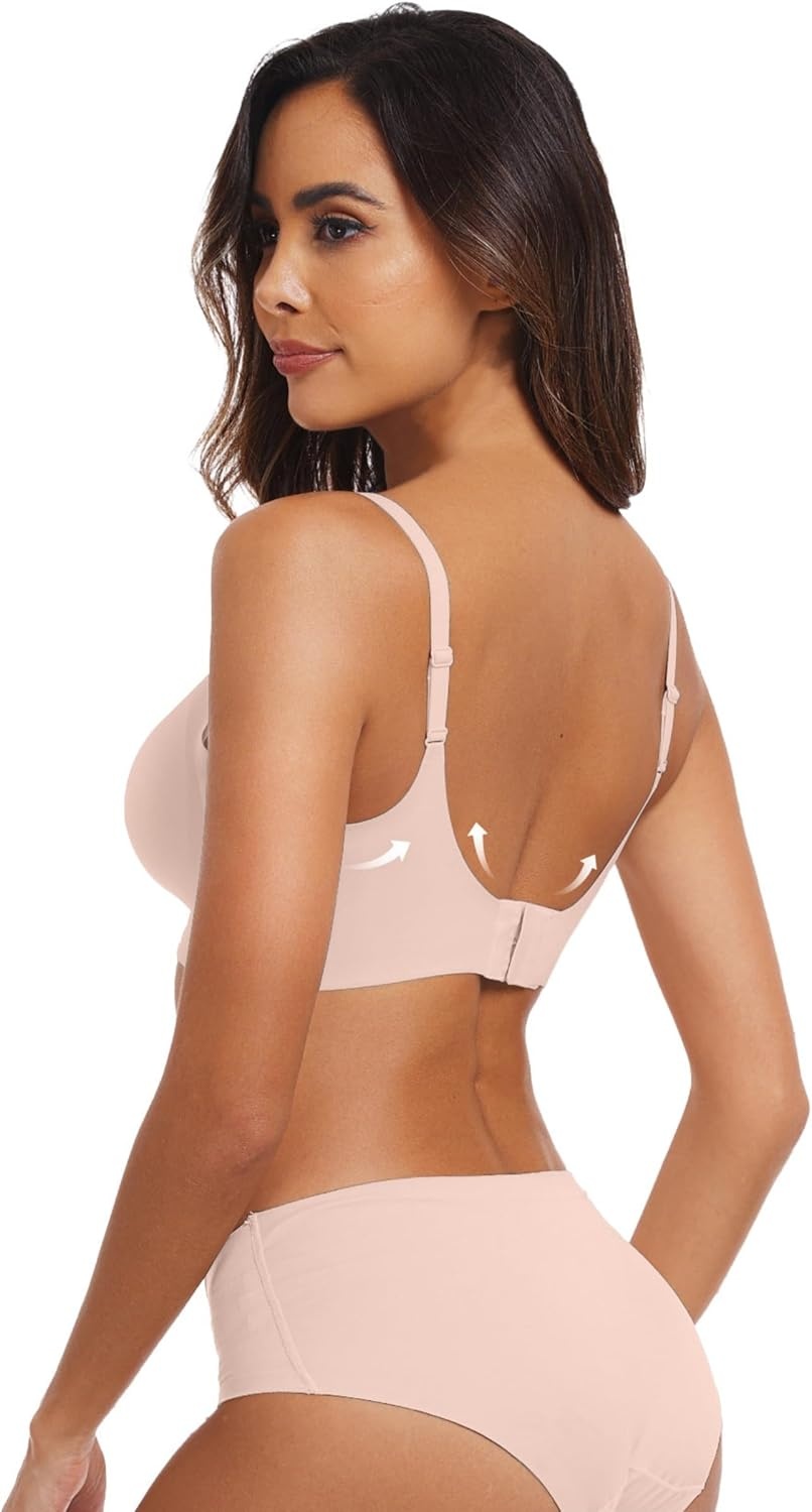 image:imageOEAK Womens Wireless Jelly Bras Push Up Bralette Full Coverage No Underwire Bra Comfortable Everyday Seamless Tshirt BrasNude