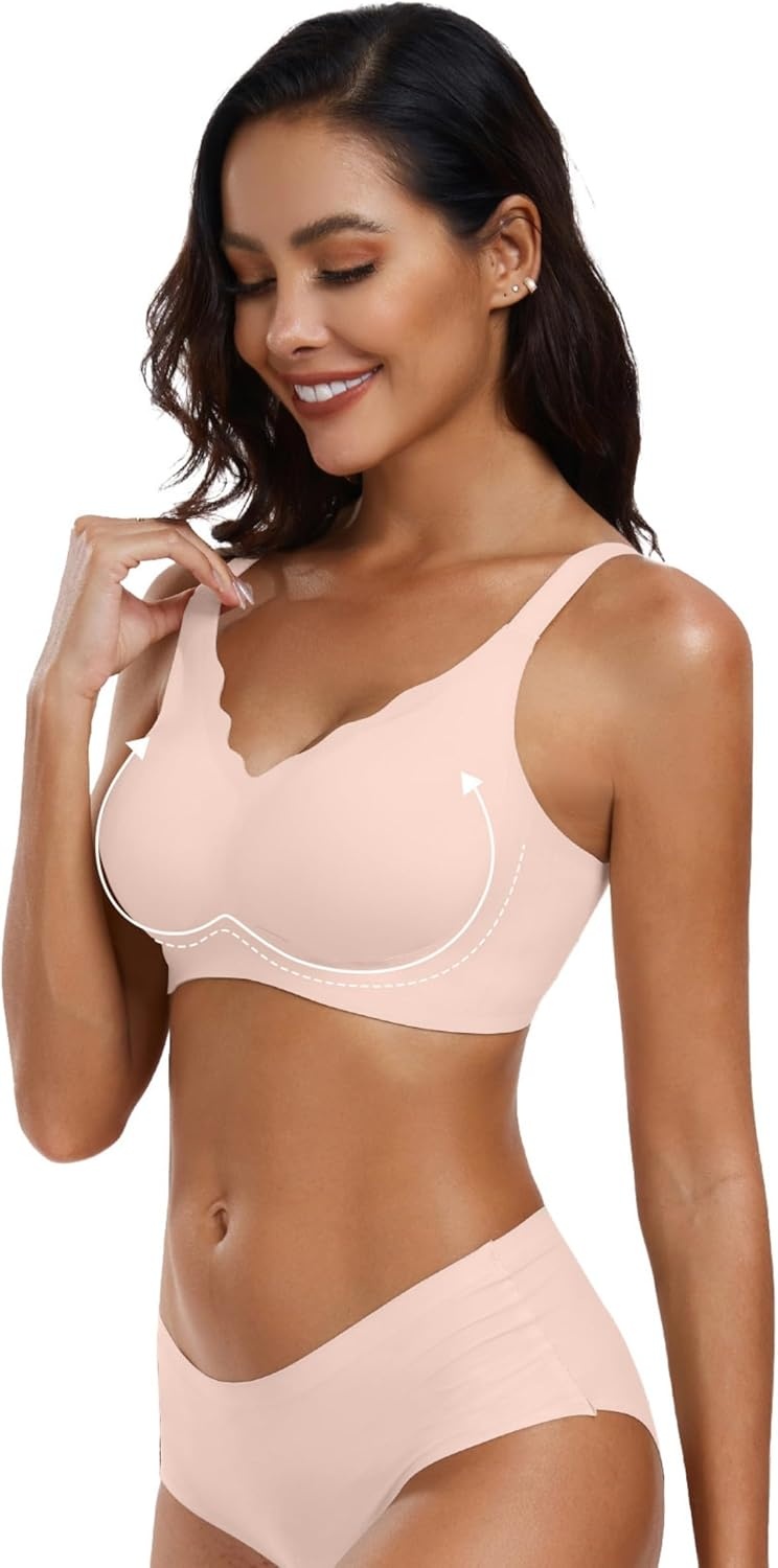 image:imageOEAK Womens Wireless Jelly Bras Push Up Bralette Full Coverage No Underwire Bra Comfortable Everyday Seamless Tshirt BrasNude