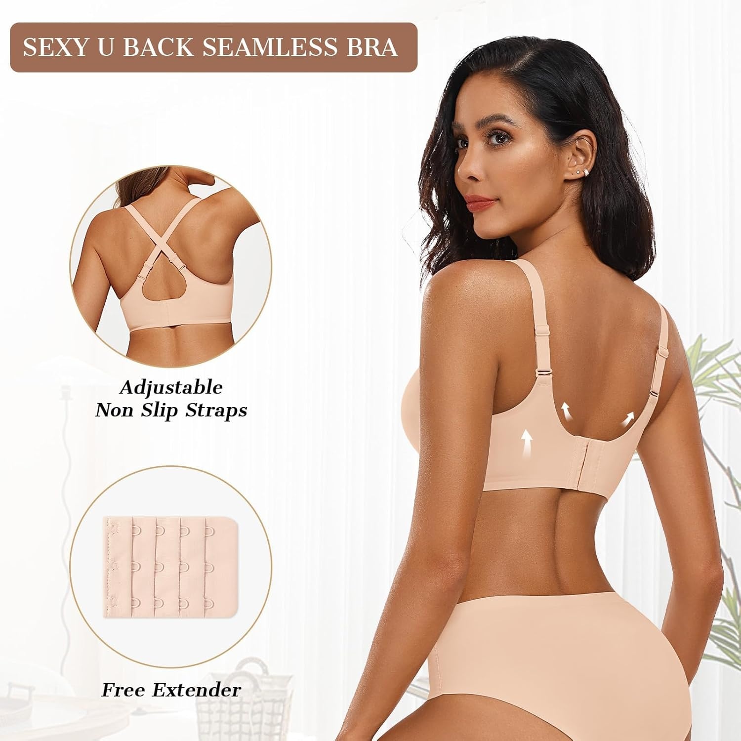 image:imageOEAK Womens Wireless Jelly Bras Push Up Bralette Full Coverage No Underwire Bra Comfortable Everyday Seamless Tshirt BrasOatmeal