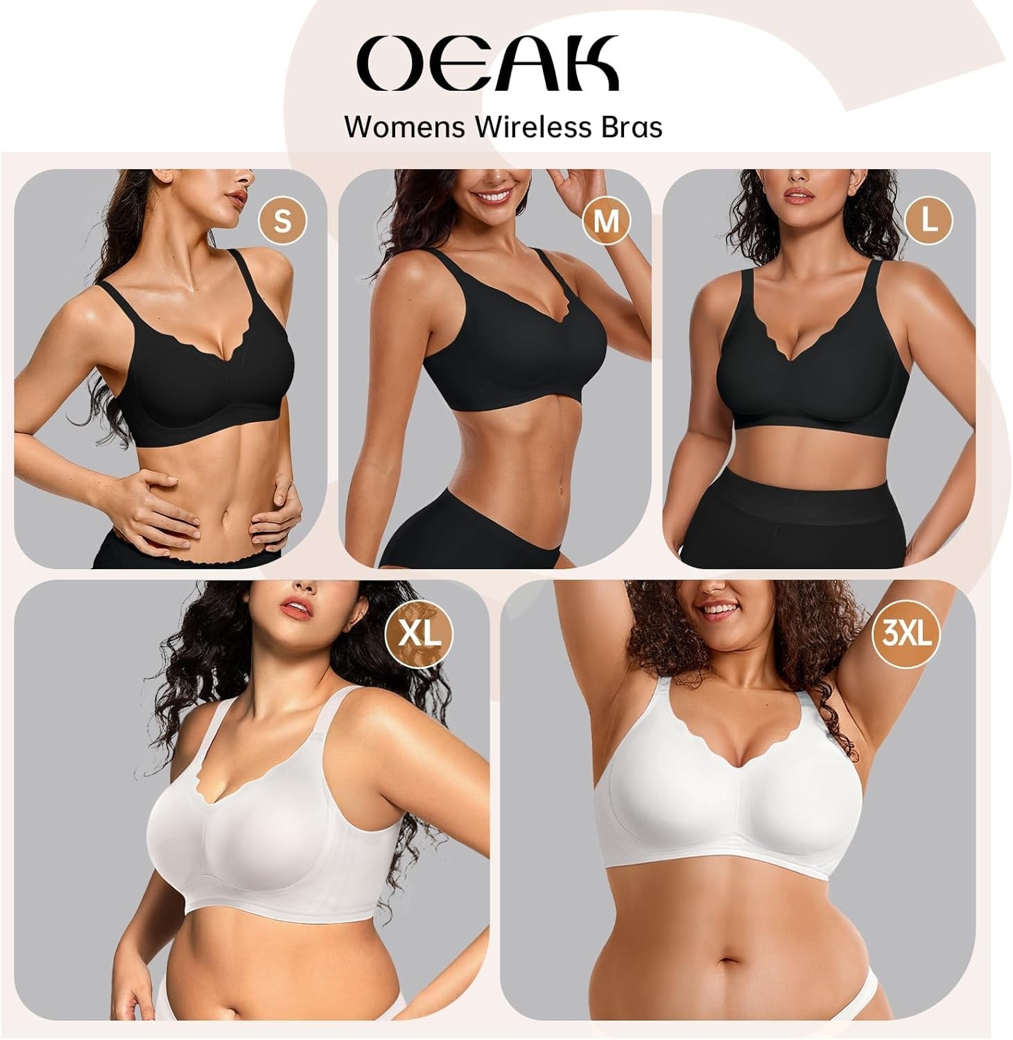 image:imageOEAK Womens Wireless Jelly Bras Push Up Bralette Full Coverage No Underwire Bra Comfortable Everyday Seamless Tshirt BrasOatmeal