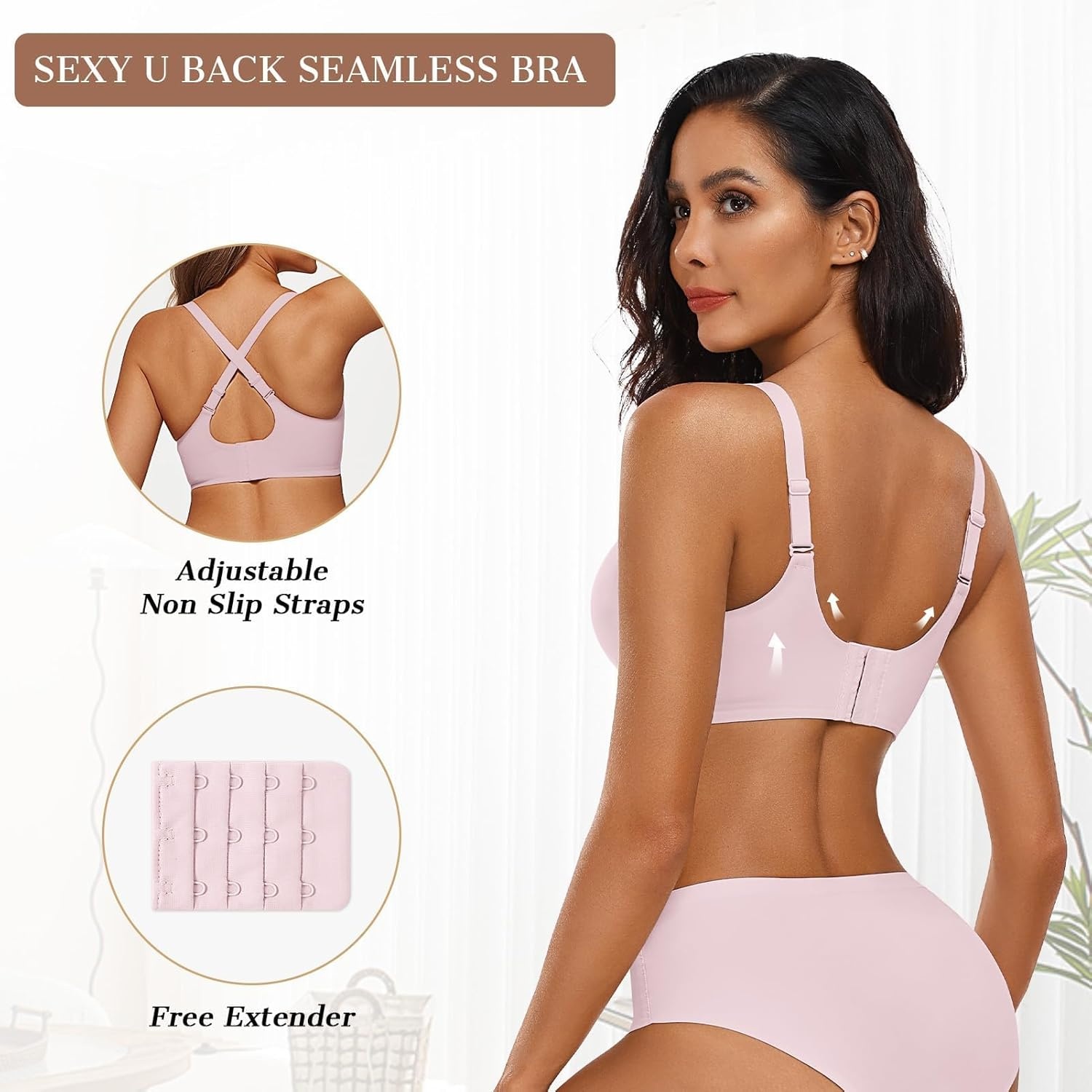image:imageOEAK Womens Wireless Jelly Bras Push Up Bralette Full Coverage No Underwire Bra Comfortable Everyday Seamless Tshirt BrasPink