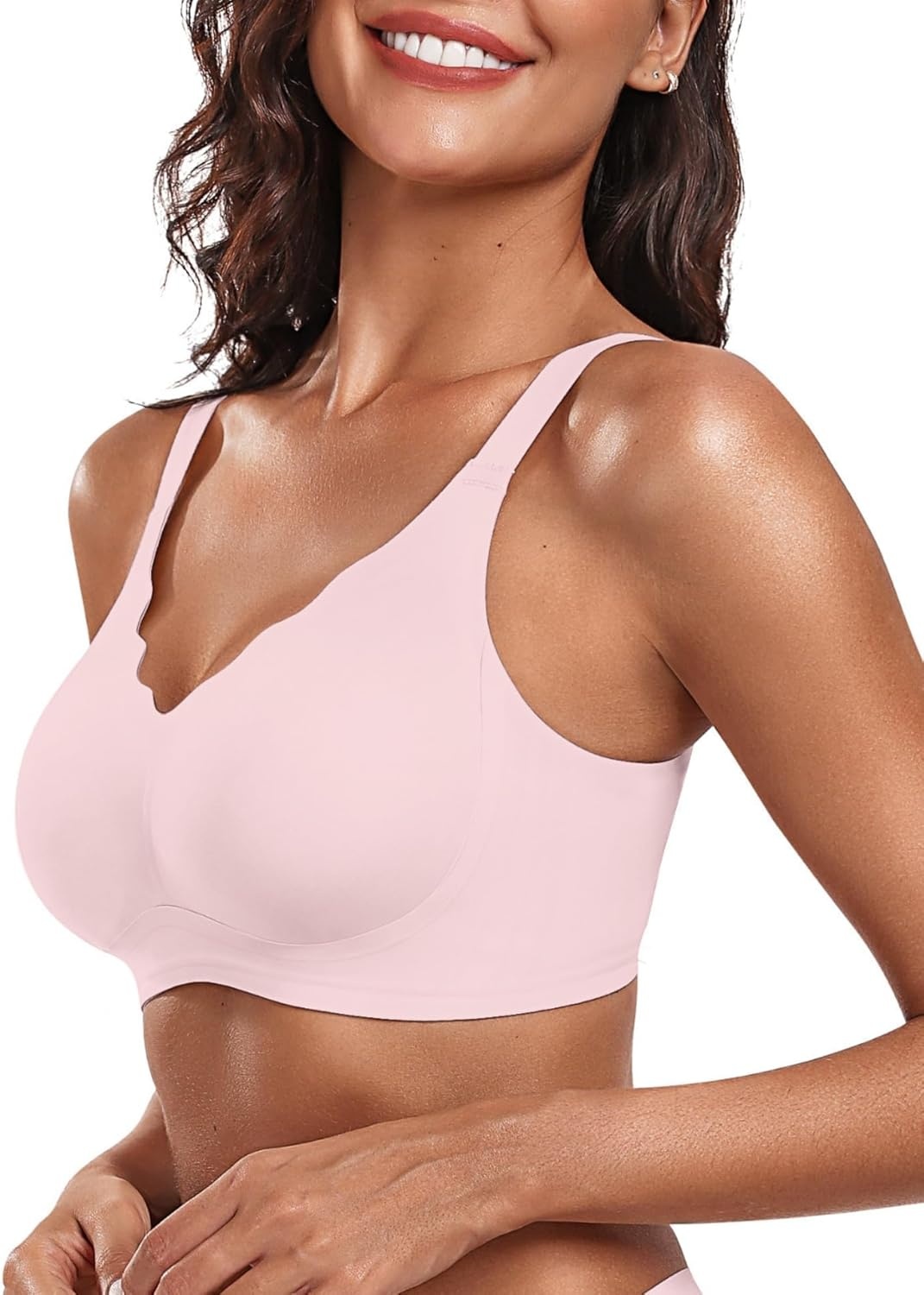 image:imageOEAK Womens Wireless Jelly Bras Push Up Bralette Full Coverage No Underwire Bra Comfortable Everyday Seamless Tshirt BrasPink