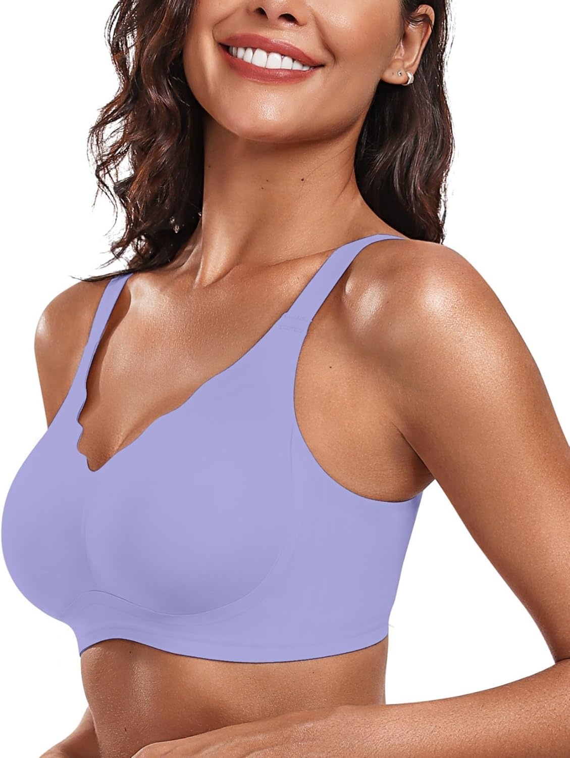 image:imageOEAK Womens Wireless Jelly Bras Push Up Bralette Full Coverage No Underwire Bra Comfortable Everyday Seamless Tshirt BrasPurple