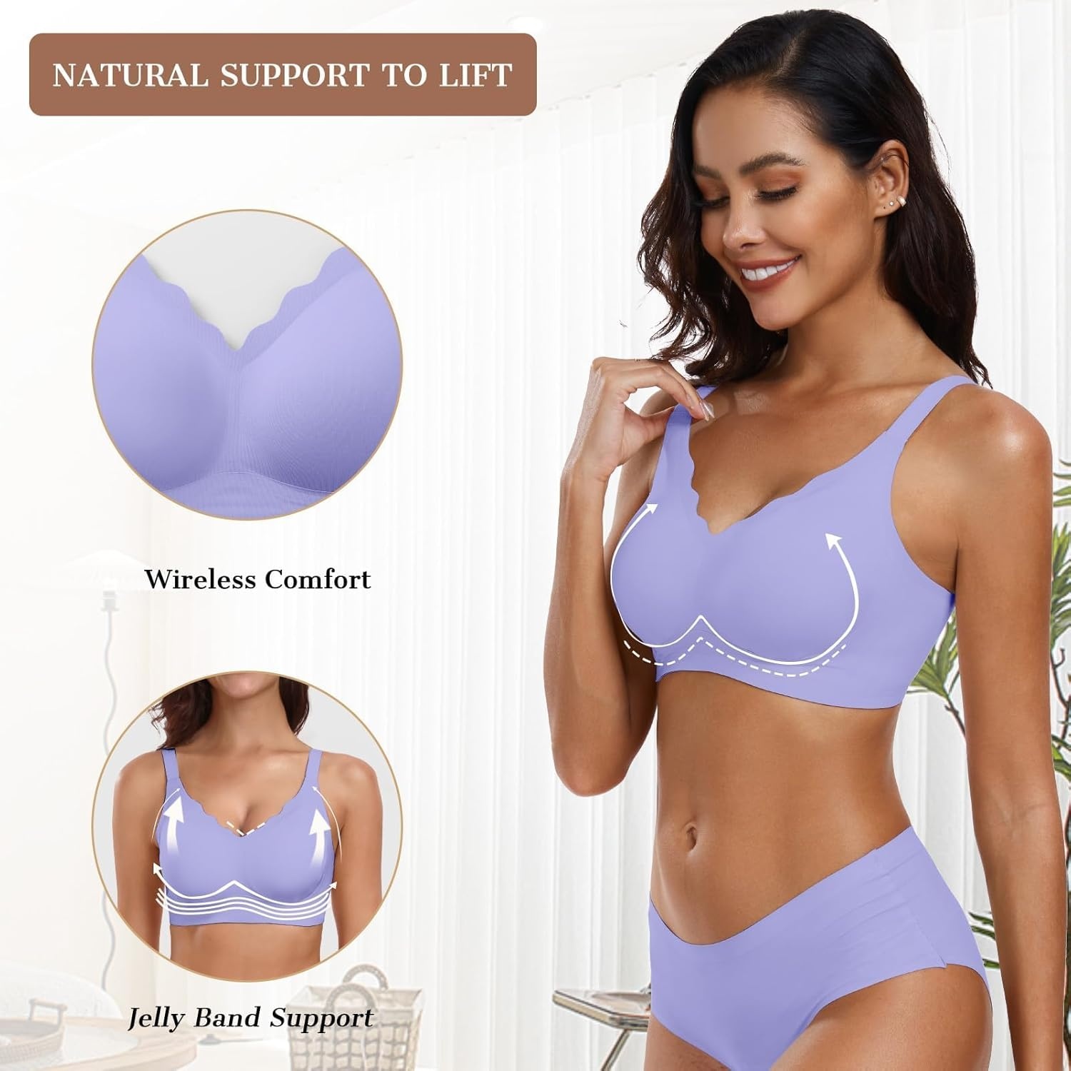 image:imageOEAK Womens Wireless Jelly Bras Push Up Bralette Full Coverage No Underwire Bra Comfortable Everyday Seamless Tshirt BrasPurple