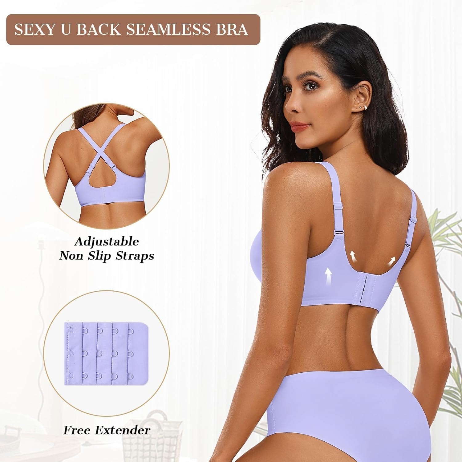 image:imageOEAK Womens Wireless Jelly Bras Push Up Bralette Full Coverage No Underwire Bra Comfortable Everyday Seamless Tshirt BrasPurple