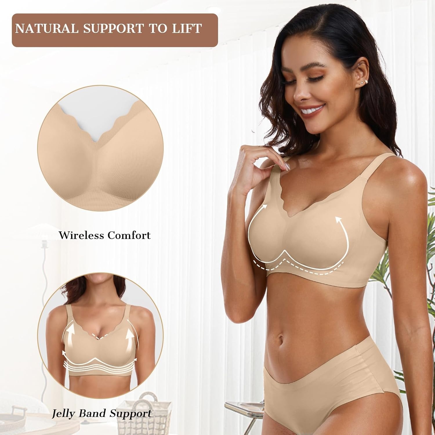 image:imageOEAK Womens Wireless Jelly Bras Push Up Bralette Full Coverage No Underwire Bra Comfortable Everyday Seamless Tshirt BrasSemolina