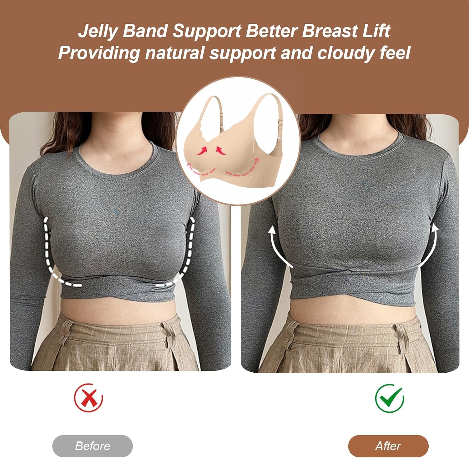 image:imageOEAK Womens Wireless Jelly Bras Push Up Bralette Full Coverage No Underwire Bra Comfortable Everyday Seamless Tshirt BrasSemolina