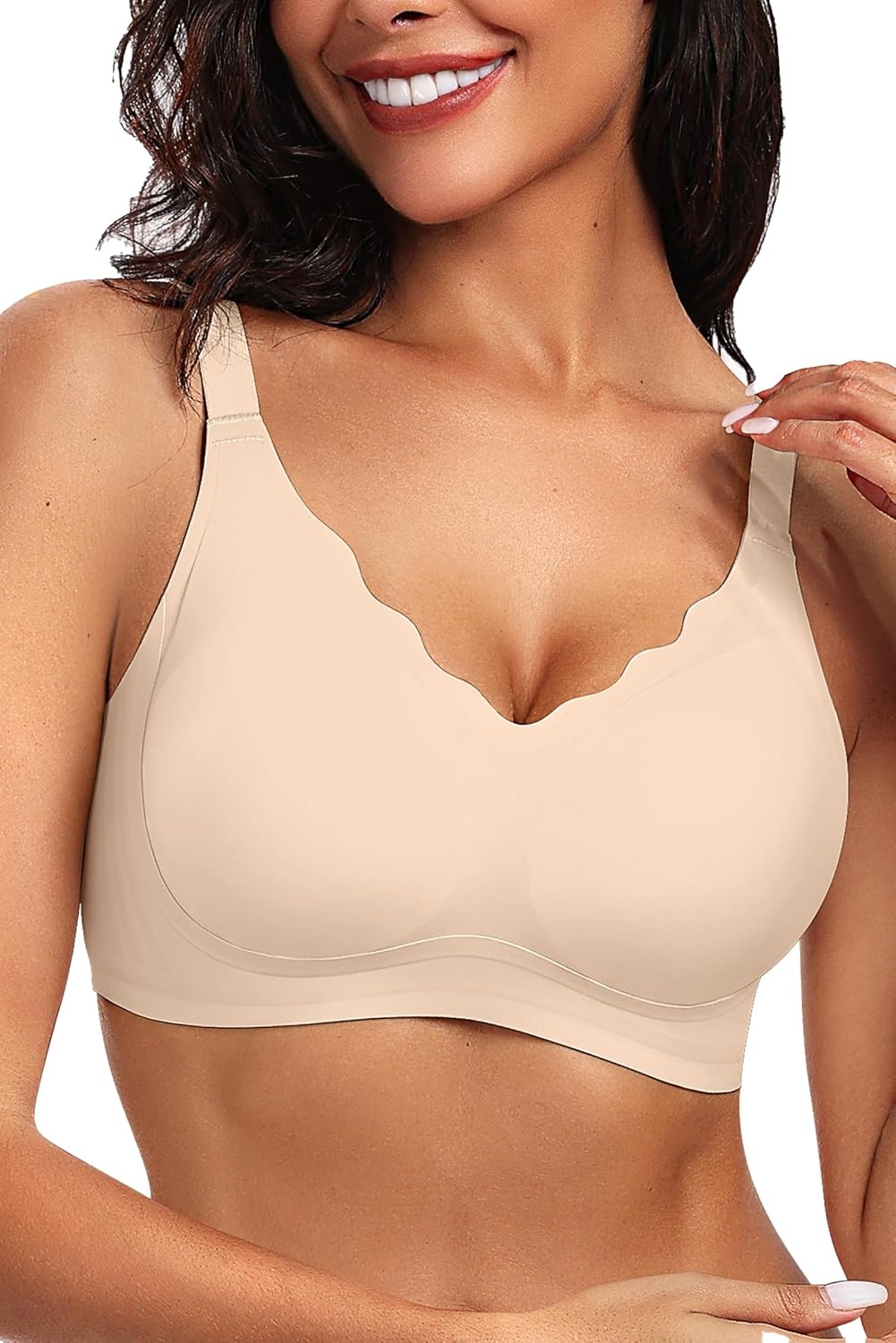 image:imageOEAK Womens Wireless Jelly Bras Push Up Bralette Full Coverage No Underwire Bra Comfortable Everyday Seamless Tshirt BrasSkin Sand