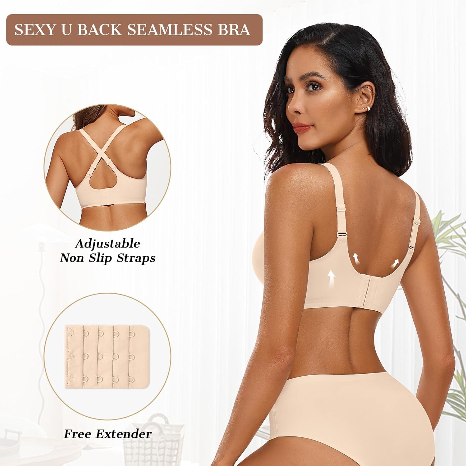 image:imageOEAK Womens Wireless Jelly Bras Push Up Bralette Full Coverage No Underwire Bra Comfortable Everyday Seamless Tshirt BrasSkin Sand