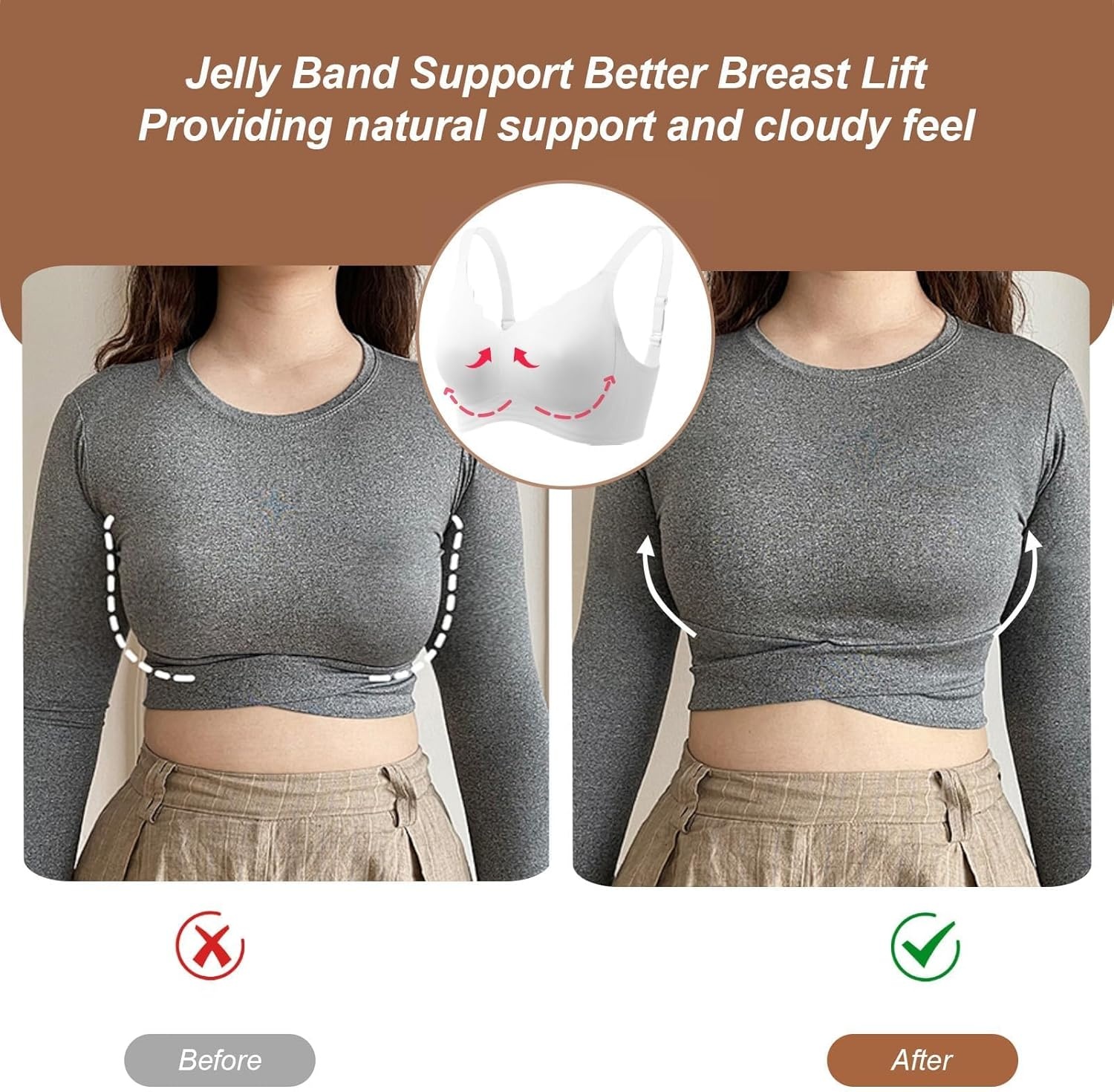 image:imageOEAK Womens Wireless Jelly Bras Push Up Bralette Full Coverage No Underwire Bra Comfortable Everyday Seamless Tshirt BrasWhite