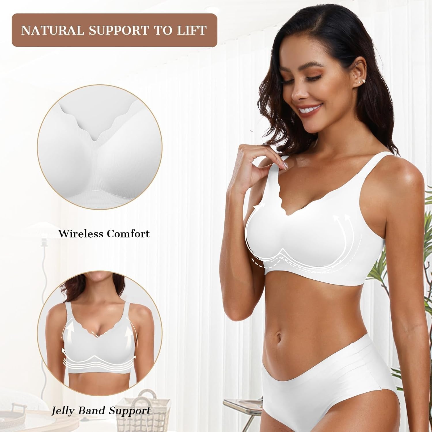 image:imageOEAK Womens Wireless Jelly Bras Push Up Bralette Full Coverage No Underwire Bra Comfortable Everyday Seamless Tshirt BrasWhite