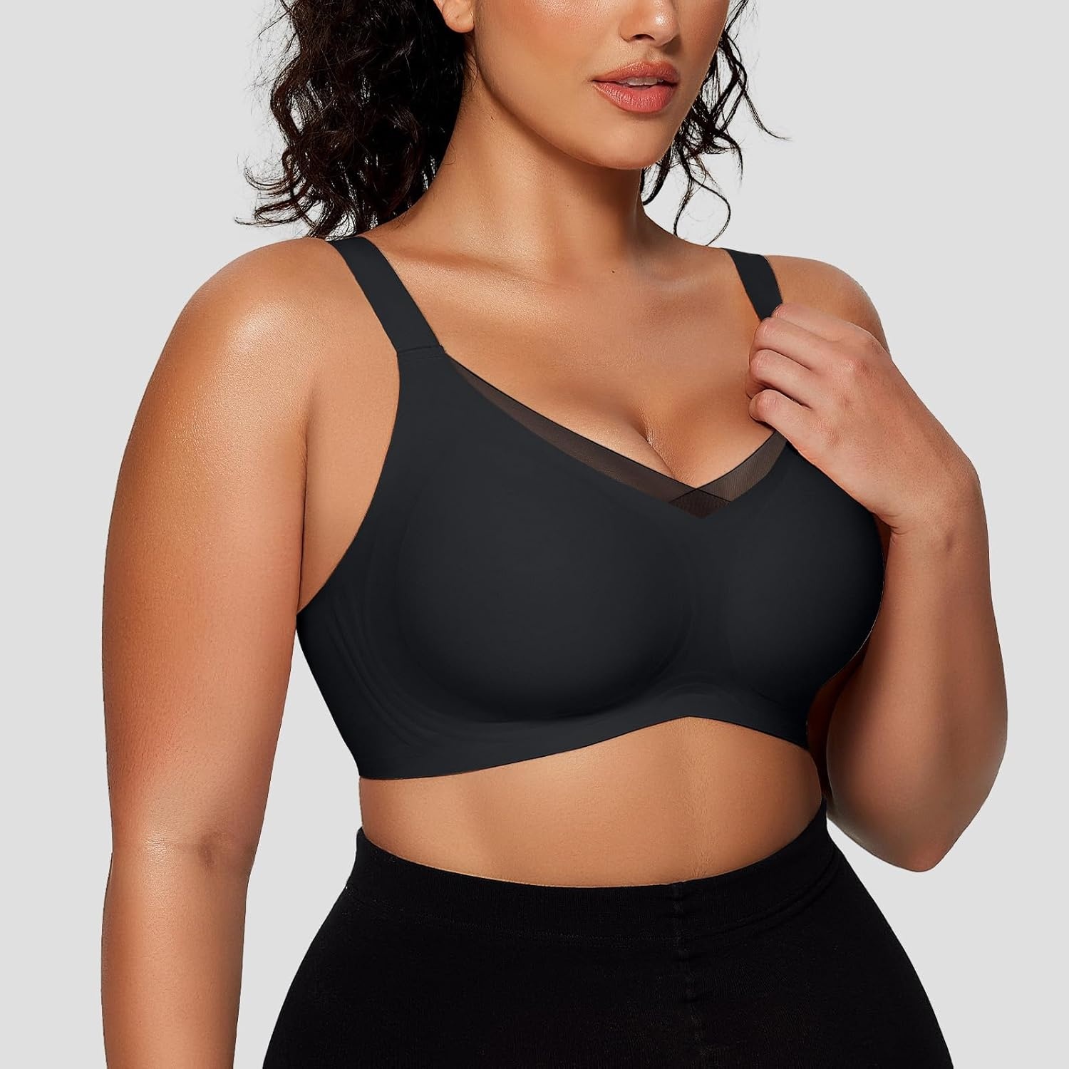 image:imageOEAK Womens Wireless Jelly Bras V Mesh Comfortable Bralette Supportive Tshirt Bra No Underwire Seamless Push Up Everyday BrasBlack