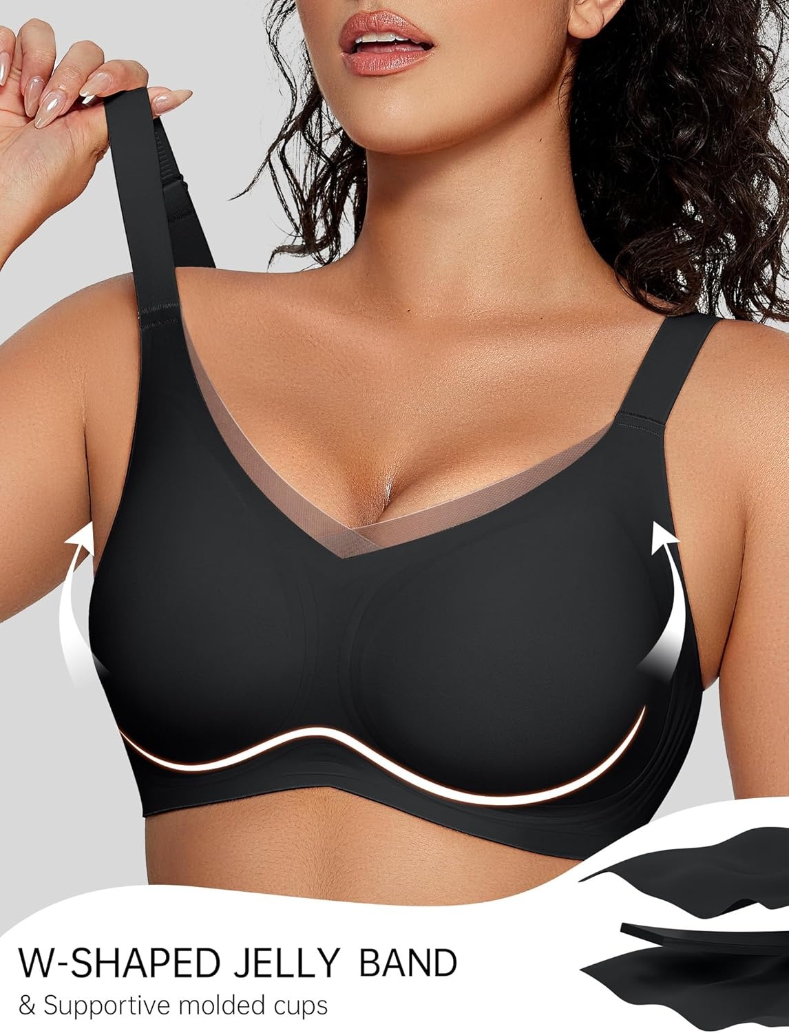 image:imageOEAK Womens Wireless Jelly Bras V Mesh Comfortable Bralette Supportive Tshirt Bra No Underwire Seamless Push Up Everyday BrasBlack