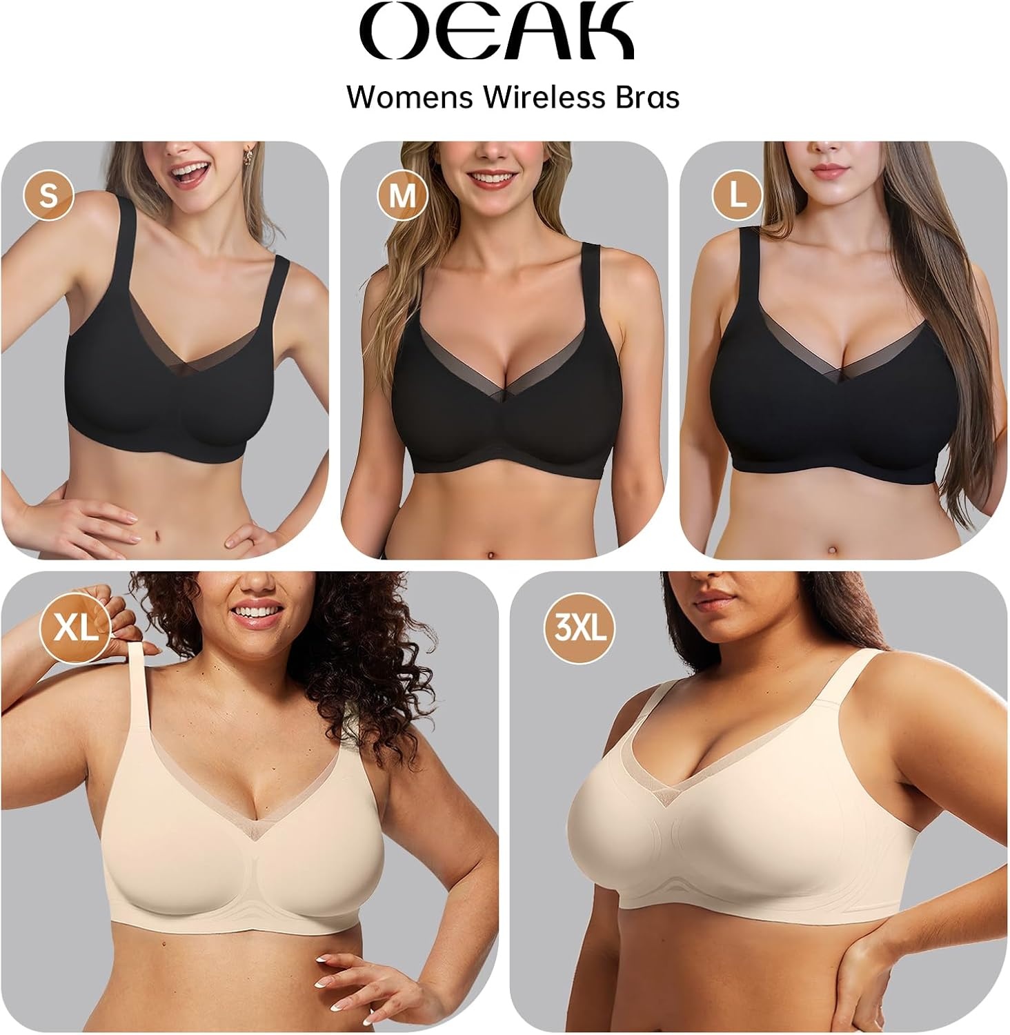 image:imageOEAK Womens Wireless Jelly Bras V Mesh Comfortable Bralette Supportive Tshirt Bra No Underwire Seamless Push Up Everyday BrasGrey