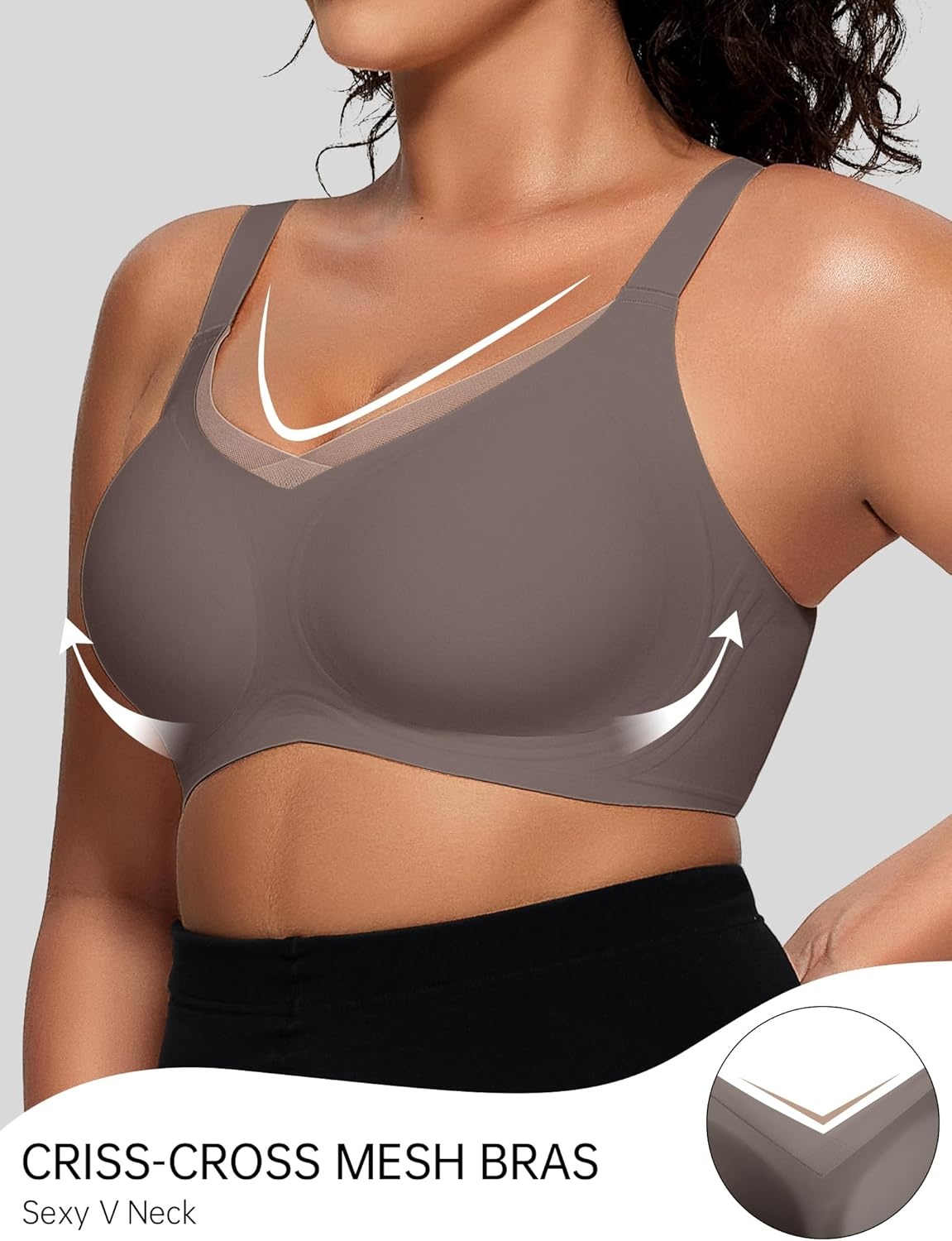 image:imageOEAK Womens Wireless Jelly Bras V Mesh Comfortable Bralette Supportive Tshirt Bra No Underwire Seamless Push Up Everyday BrasGrey