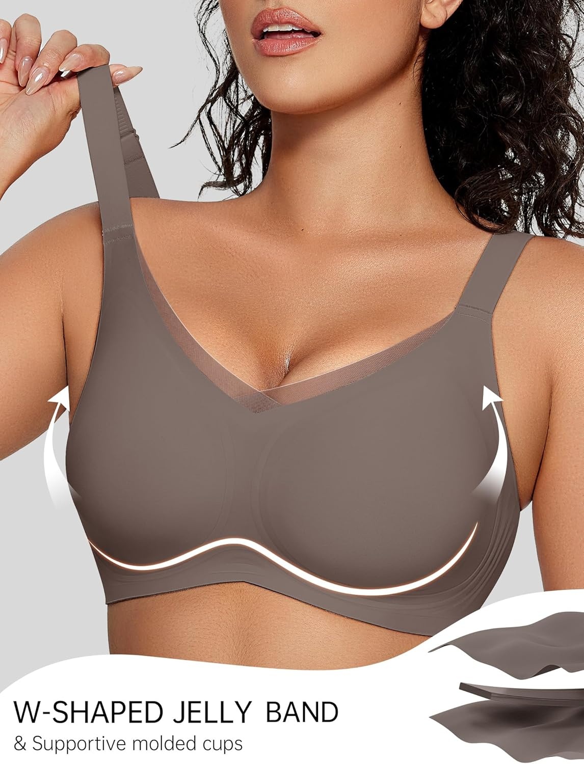 image:imageOEAK Womens Wireless Jelly Bras V Mesh Comfortable Bralette Supportive Tshirt Bra No Underwire Seamless Push Up Everyday BrasGrey