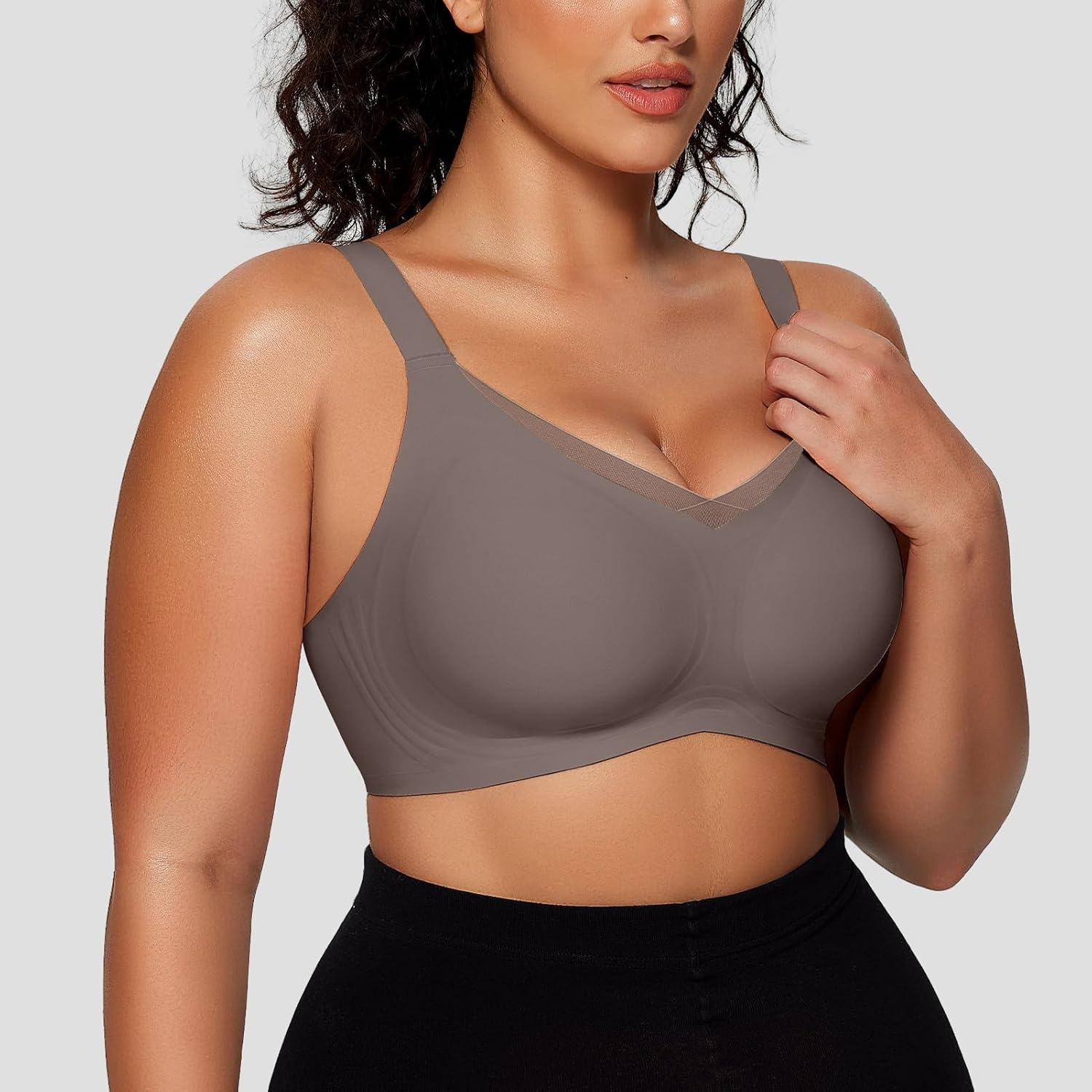 image:imageOEAK Womens Wireless Jelly Bras V Mesh Comfortable Bralette Supportive Tshirt Bra No Underwire Seamless Push Up Everyday BrasGrey