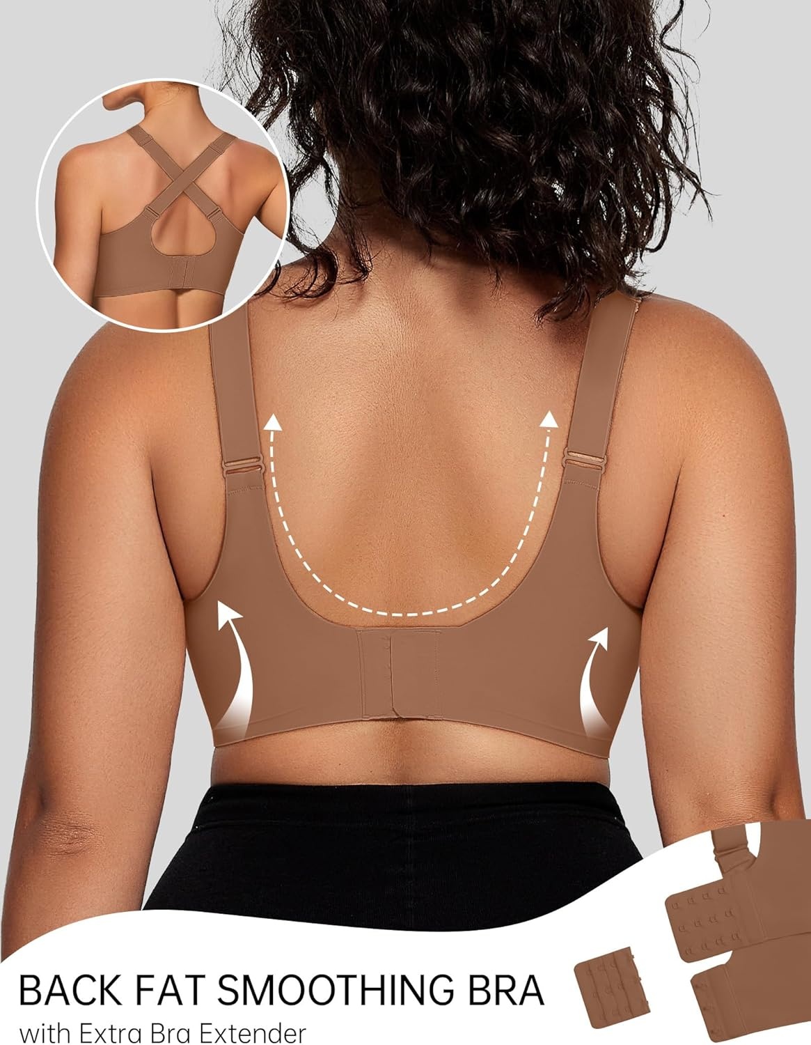 image:imageOEAK Womens Wireless Jelly Bras V Mesh Comfortable Bralette Supportive Tshirt Bra No Underwire Seamless Push Up Everyday BrasKhaki