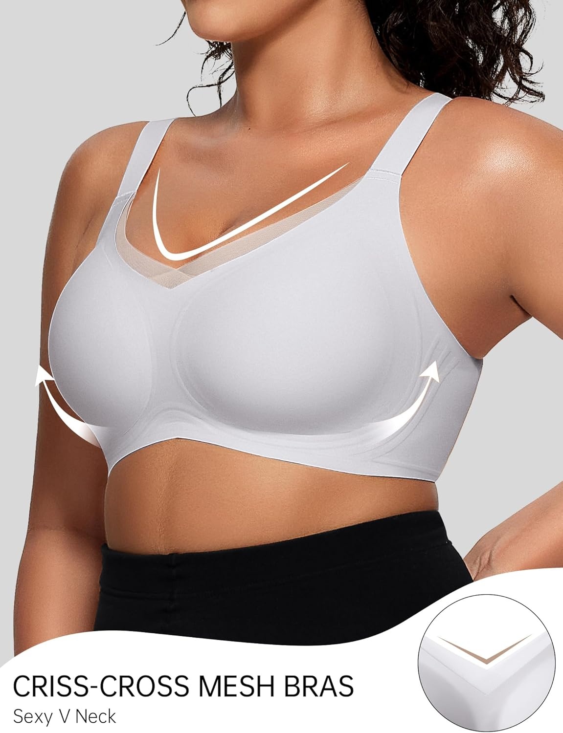 image:imageOEAK Womens Wireless Jelly Bras V Mesh Comfortable Bralette Supportive Tshirt Bra No Underwire Seamless Push Up Everyday BrasLight Grayish Blue