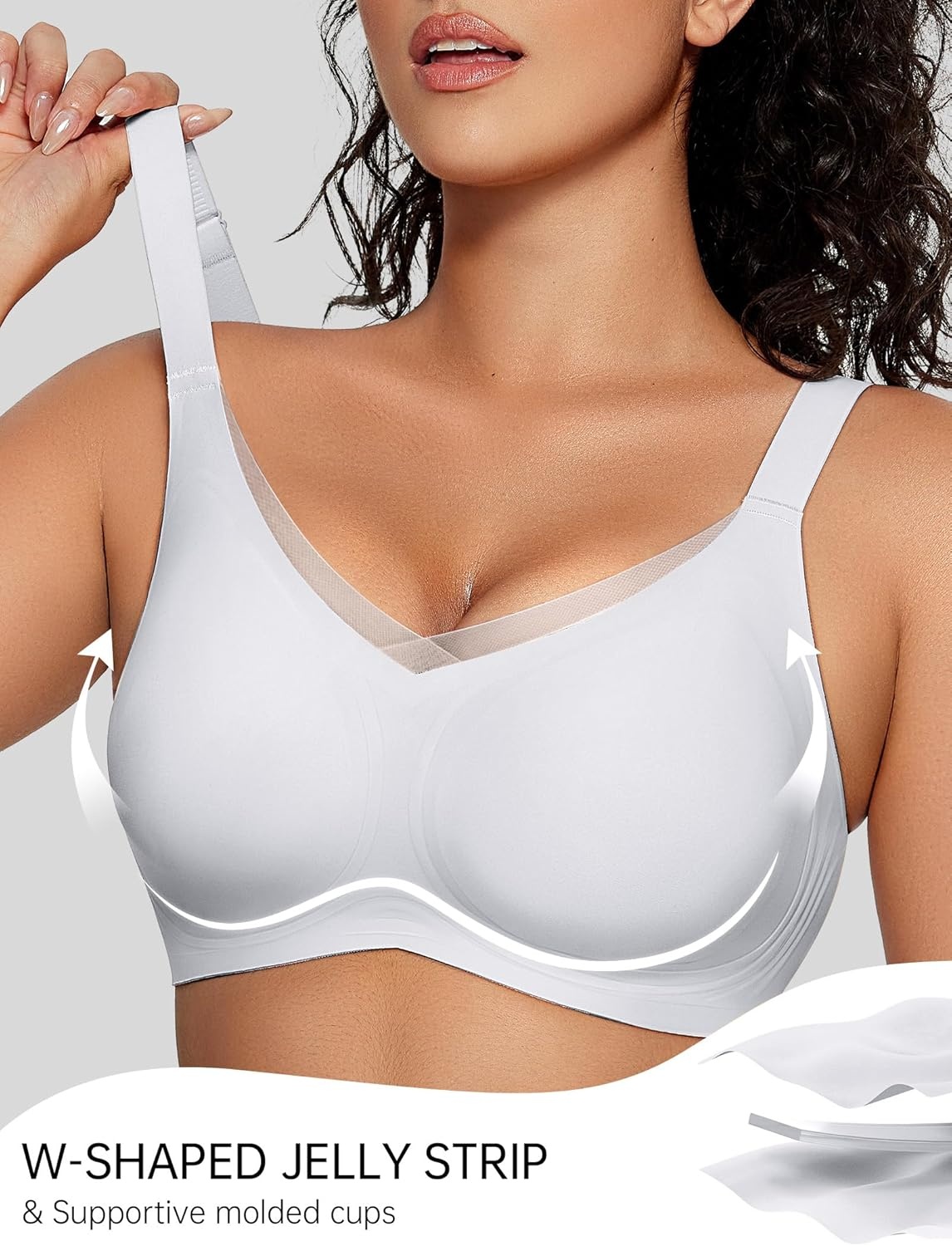 image:imageOEAK Womens Wireless Jelly Bras V Mesh Comfortable Bralette Supportive Tshirt Bra No Underwire Seamless Push Up Everyday BrasLight Grayish Blue