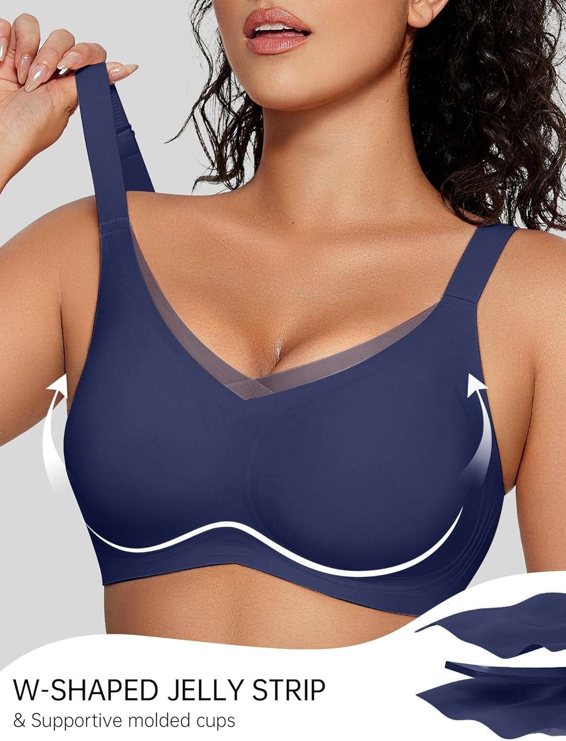 image:imageOEAK Womens Wireless Jelly Bras V Mesh Comfortable Bralette Supportive Tshirt Bra No Underwire Seamless Push Up Everyday BrasNavy Blue