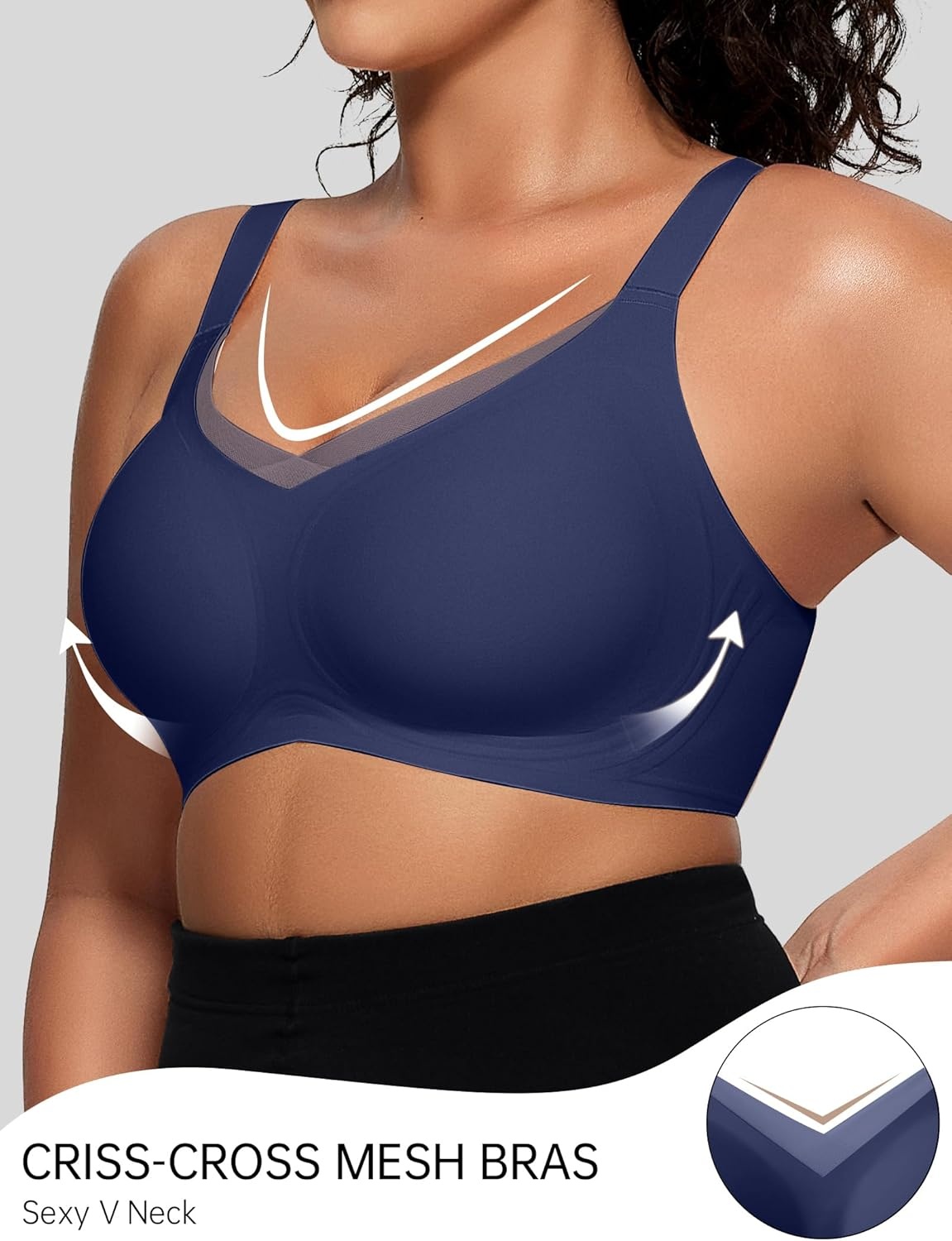 image:imageOEAK Womens Wireless Jelly Bras V Mesh Comfortable Bralette Supportive Tshirt Bra No Underwire Seamless Push Up Everyday BrasNavy Blue