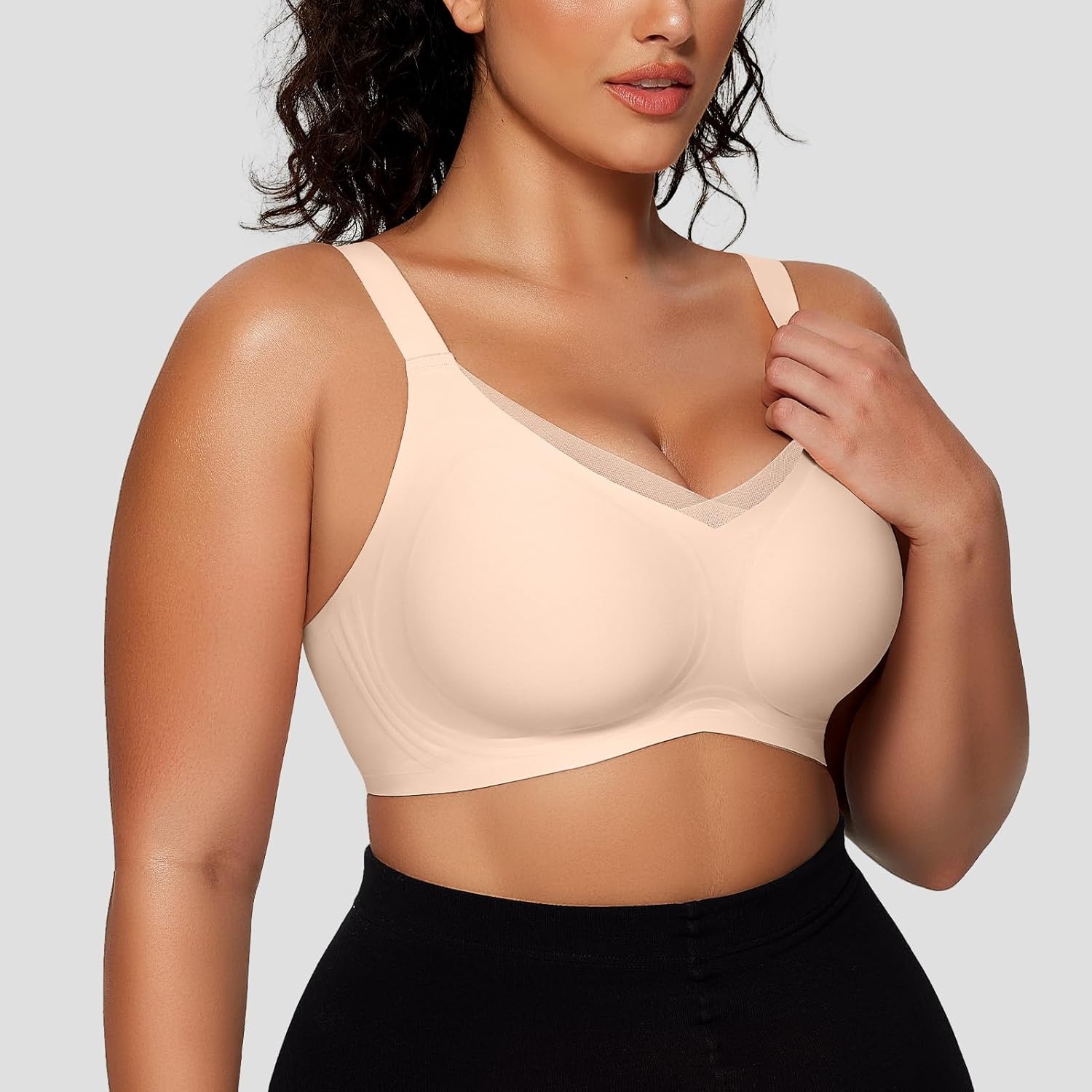 image:imageOEAK Womens Wireless Jelly Bras V Mesh Comfortable Bralette Supportive Tshirt Bra No Underwire Seamless Push Up Everyday BrasNude