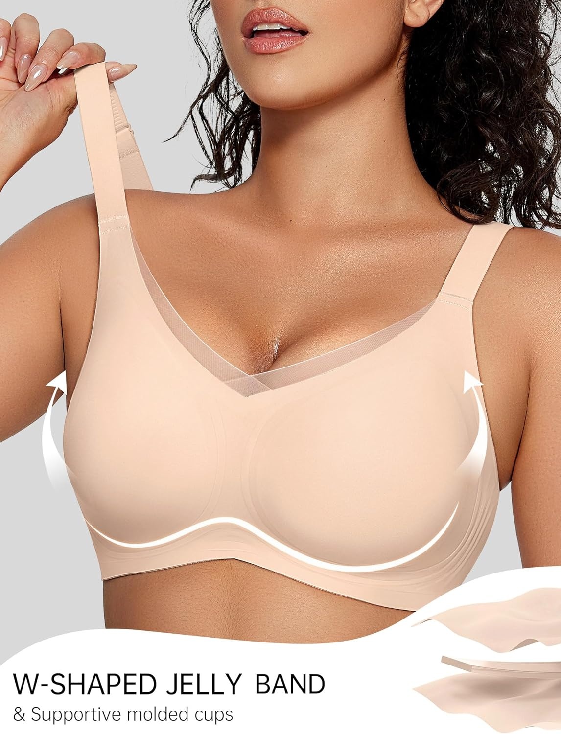 image:imageOEAK Womens Wireless Jelly Bras V Mesh Comfortable Bralette Supportive Tshirt Bra No Underwire Seamless Push Up Everyday BrasNude