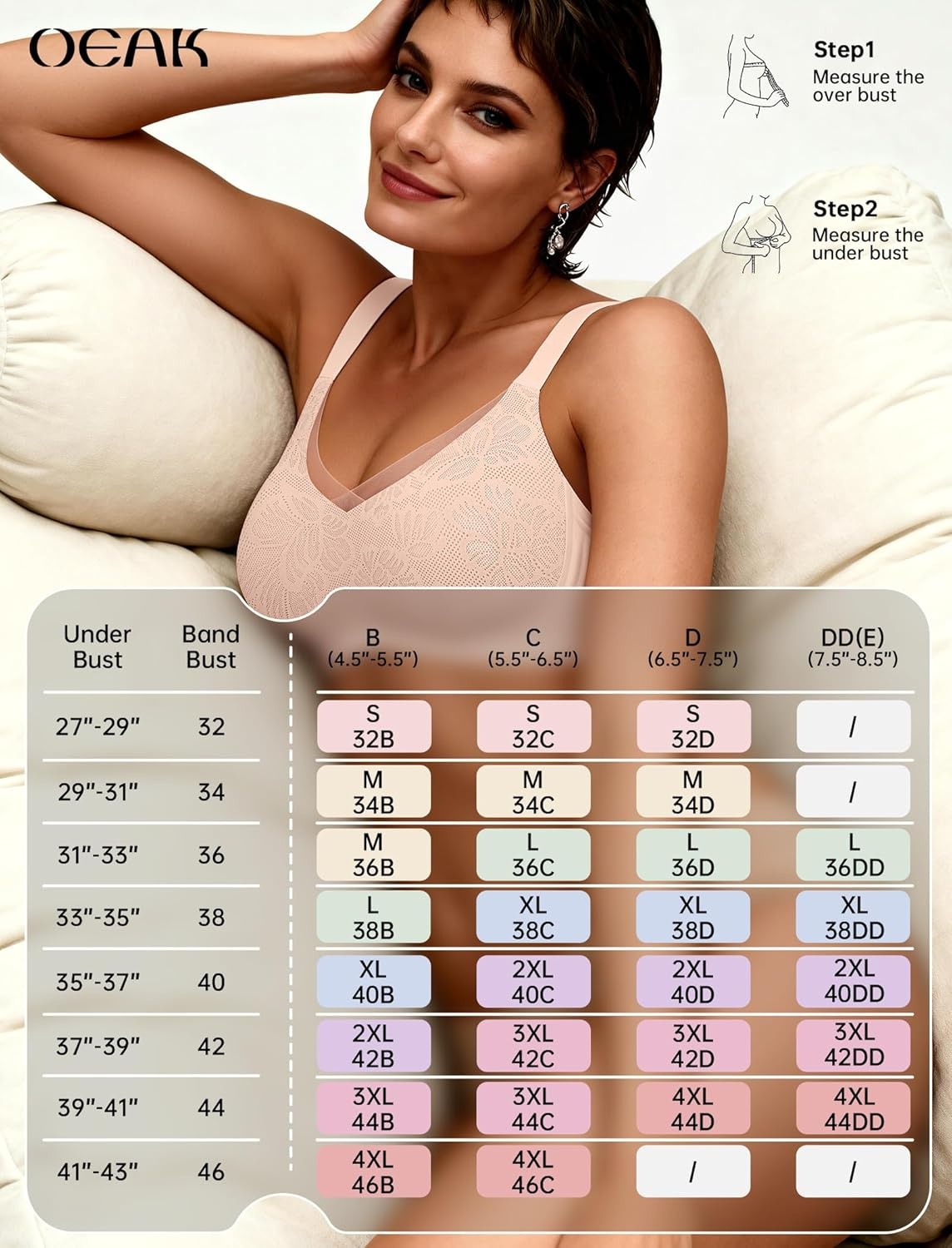 image:imageOEAK Womens Wireless Jelly Bras V Mesh Comfortable Bralette Supportive Tshirt Bra No Underwire Seamless Push Up Everyday BrasNude Lace