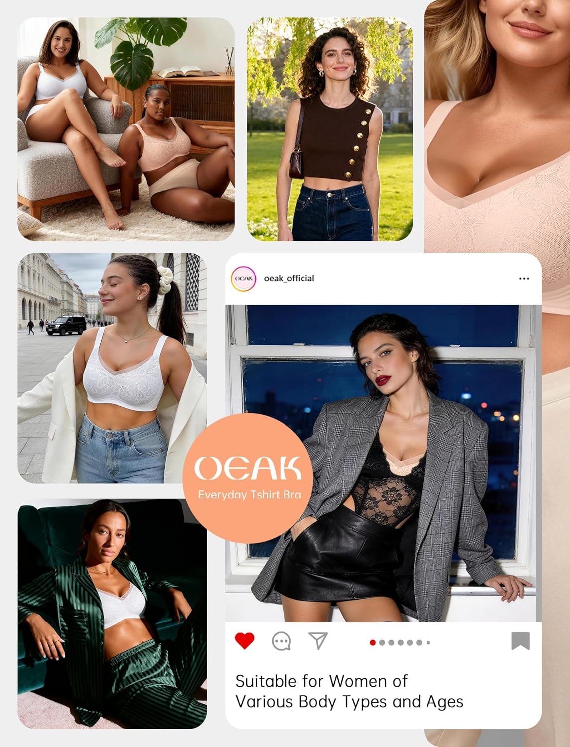 image:imageOEAK Womens Wireless Jelly Bras V Mesh Comfortable Bralette Supportive Tshirt Bra No Underwire Seamless Push Up Everyday BrasNude Lace