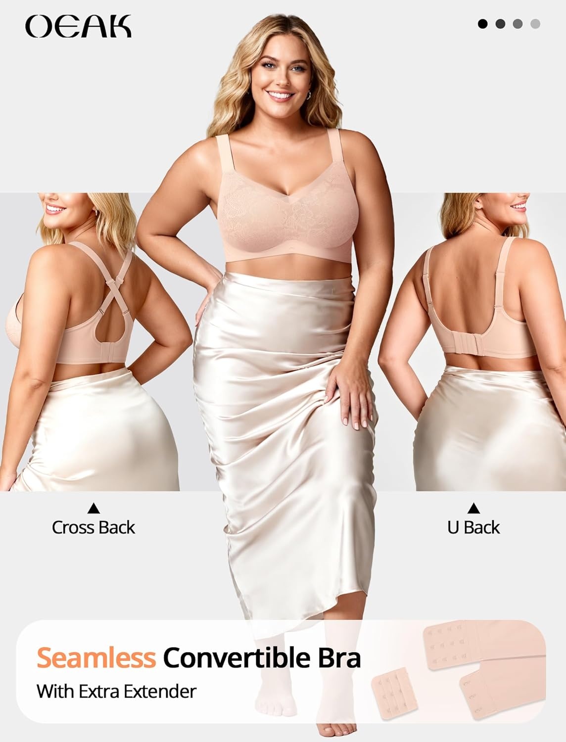 image:imageOEAK Womens Wireless Jelly Bras V Mesh Comfortable Bralette Supportive Tshirt Bra No Underwire Seamless Push Up Everyday BrasNude Lace